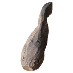 Scultura antica giapponese in legno con pesce gatto 1900-1940 / Oggetto Wabisabi