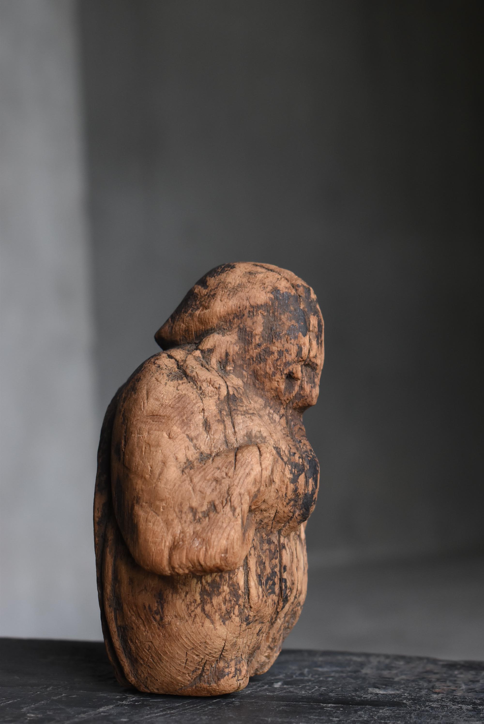 Sculpture japonaise ancienne en bois Daikokuten 1800s-1860s / Figurine Wabisabi en vente 2