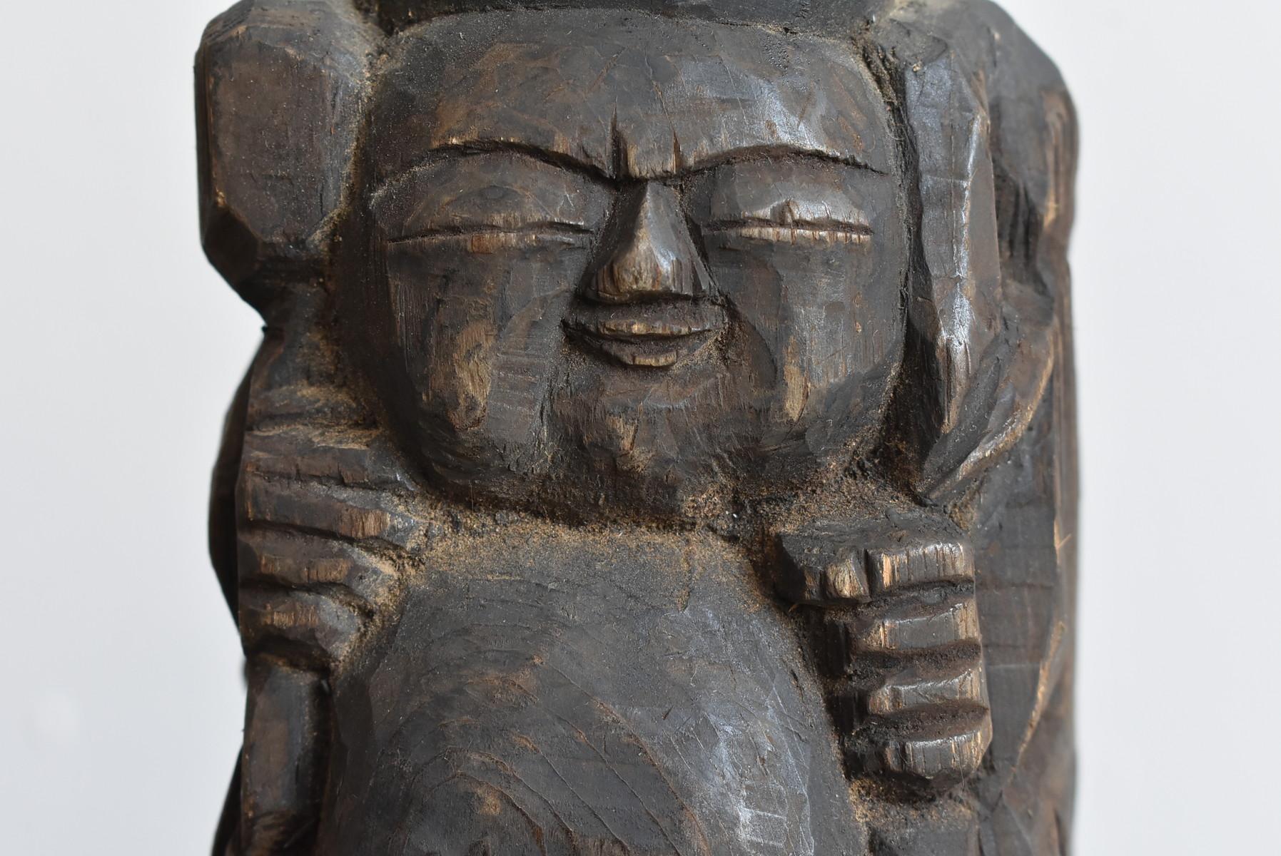 Meiji Japanese Antique Wood Carving Daikokuten / Folk Art Sculpture / Buddha Statue
