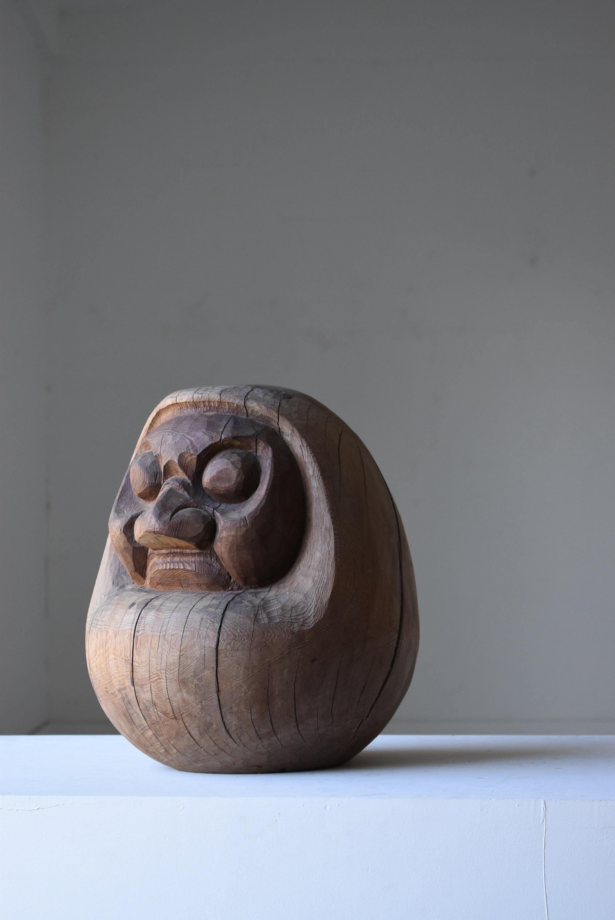 Japanese Antique Wood Carving Daruma 1800s-1900s /Folk Art Figurine Wabisabi Art 1