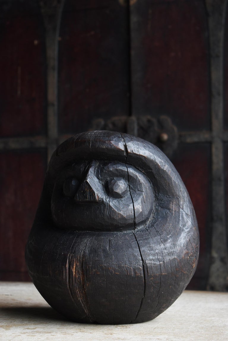 Japanese Antique Wood Carving Daruma 1860-1920s / Sculpture Wabi