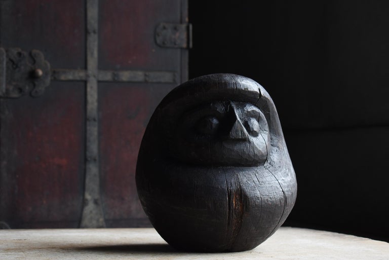 Japanese Antique Wood Carving Daruma 1860-1920s / Sculpture Wabi