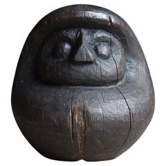 Japanese Antique Wood Carving Daruma 1860-1920s / Sculpture Wabi Sabi Mingei