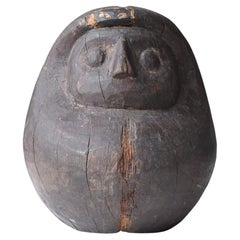 Japanese Antique Wood Carving Daruma 1860s-1900s/Mingei Wab-Isabi Figurine