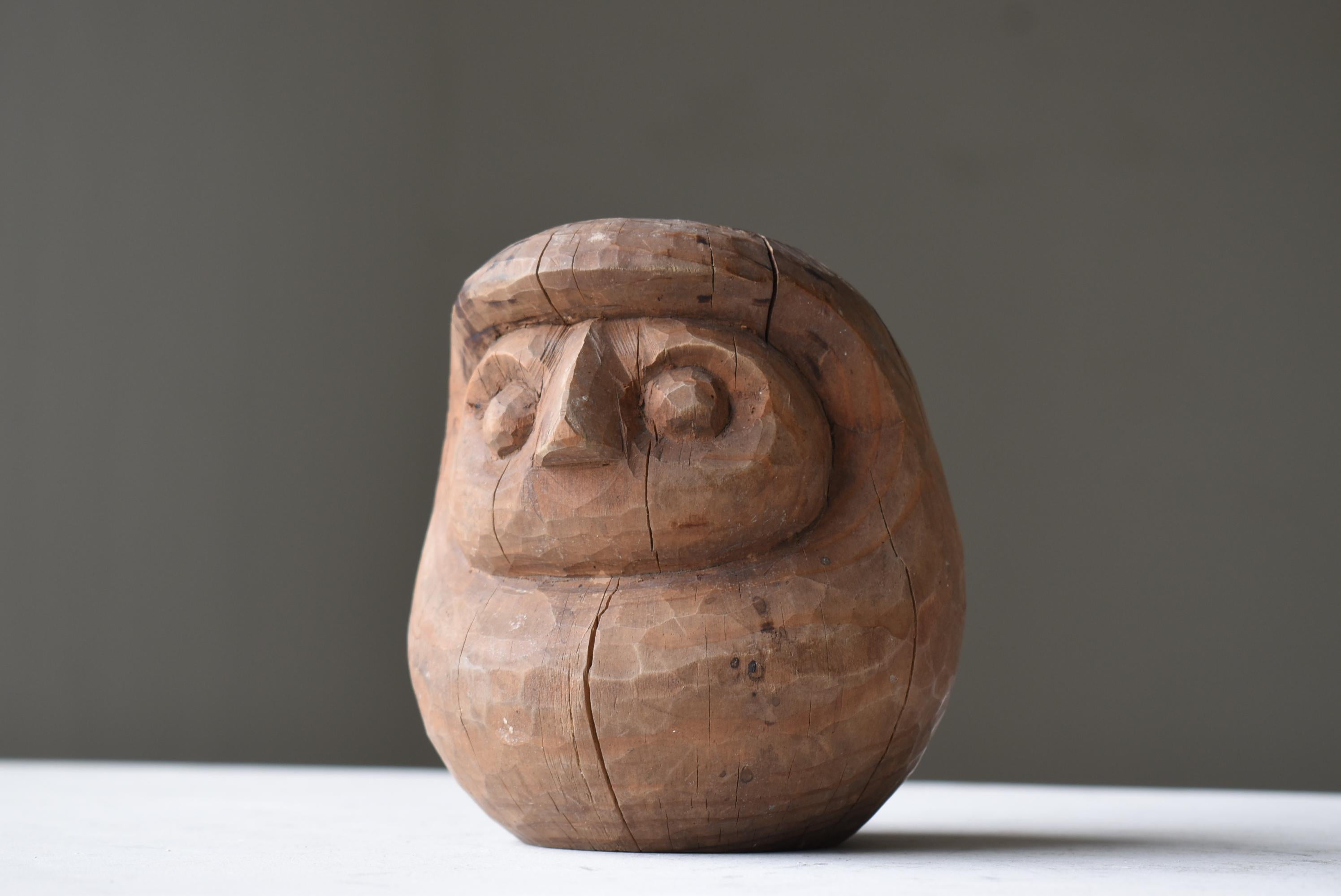 Japonais Sculpture japonaise en bois ancien Daruma 1860s-1900s / Sculpture Mingei Wabi Sabi