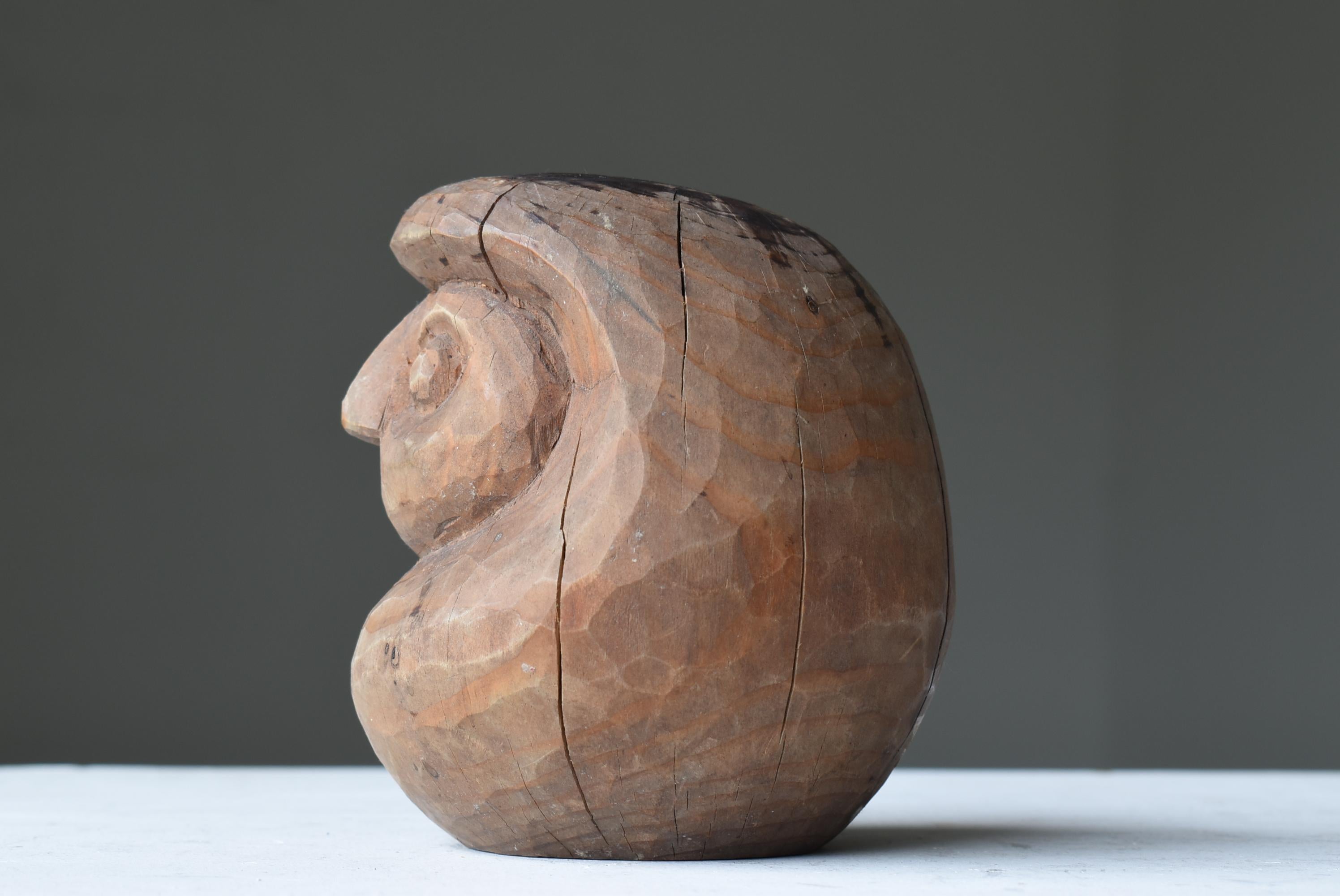 Sculpture japonaise en bois ancien Daruma 1860s-1900s / Sculpture Mingei Wabi Sabi 1