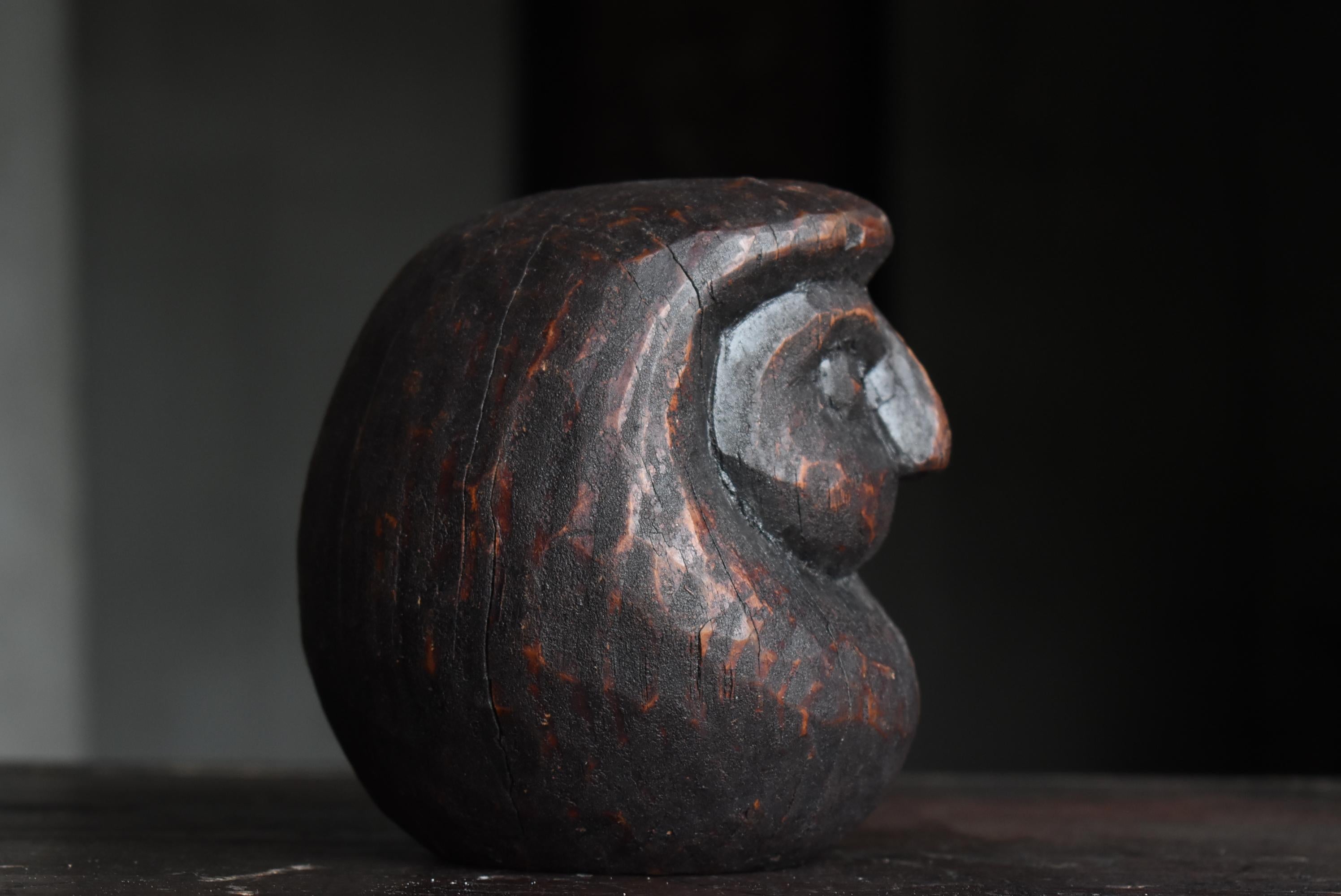 Japanese Antique Wood Carving Daruma 1860s-1900s / Sculpture Wabisabi 6