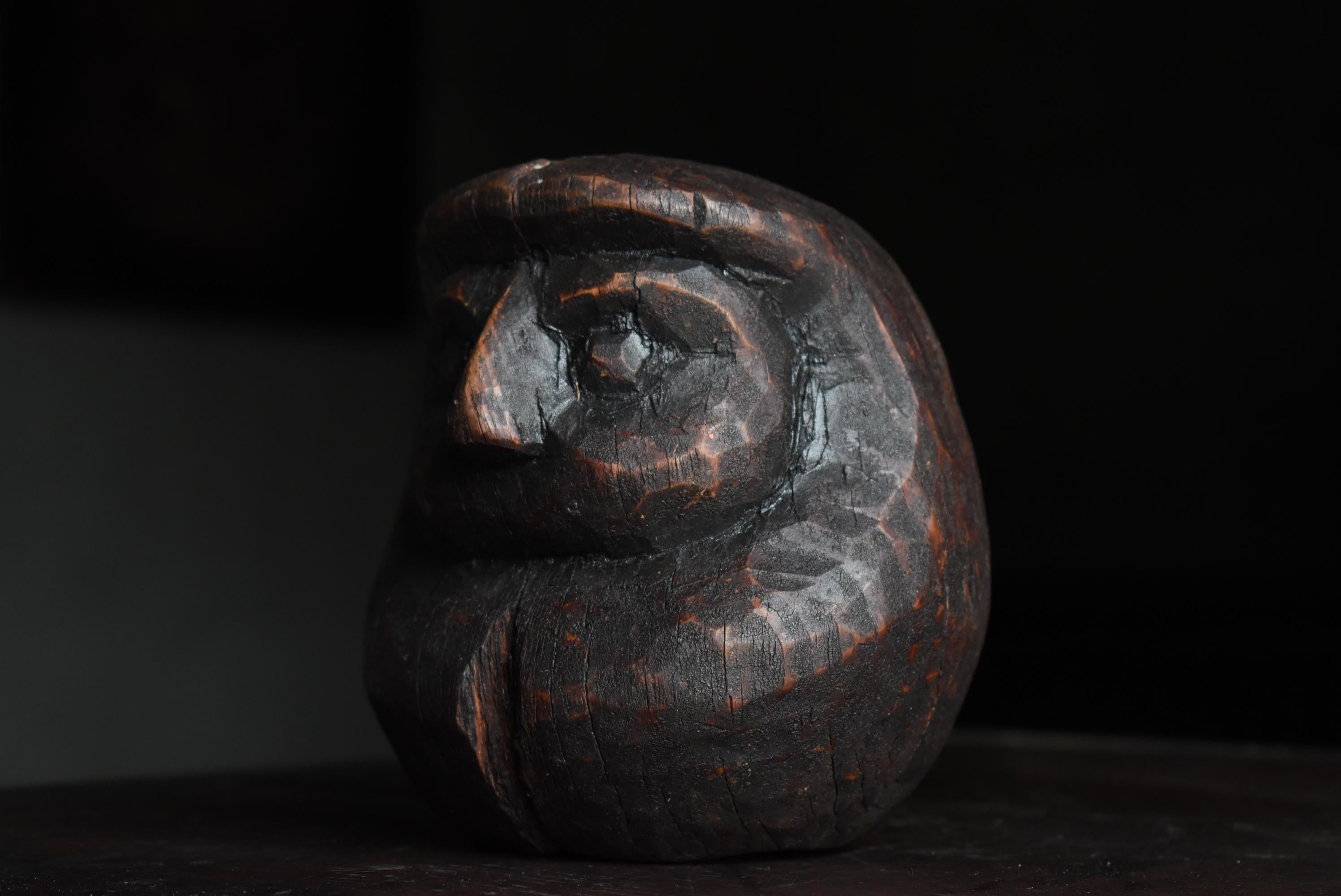 Japanese Antique Wood Carving Daruma 1860s-1900s / Sculpture Wabisabi 9