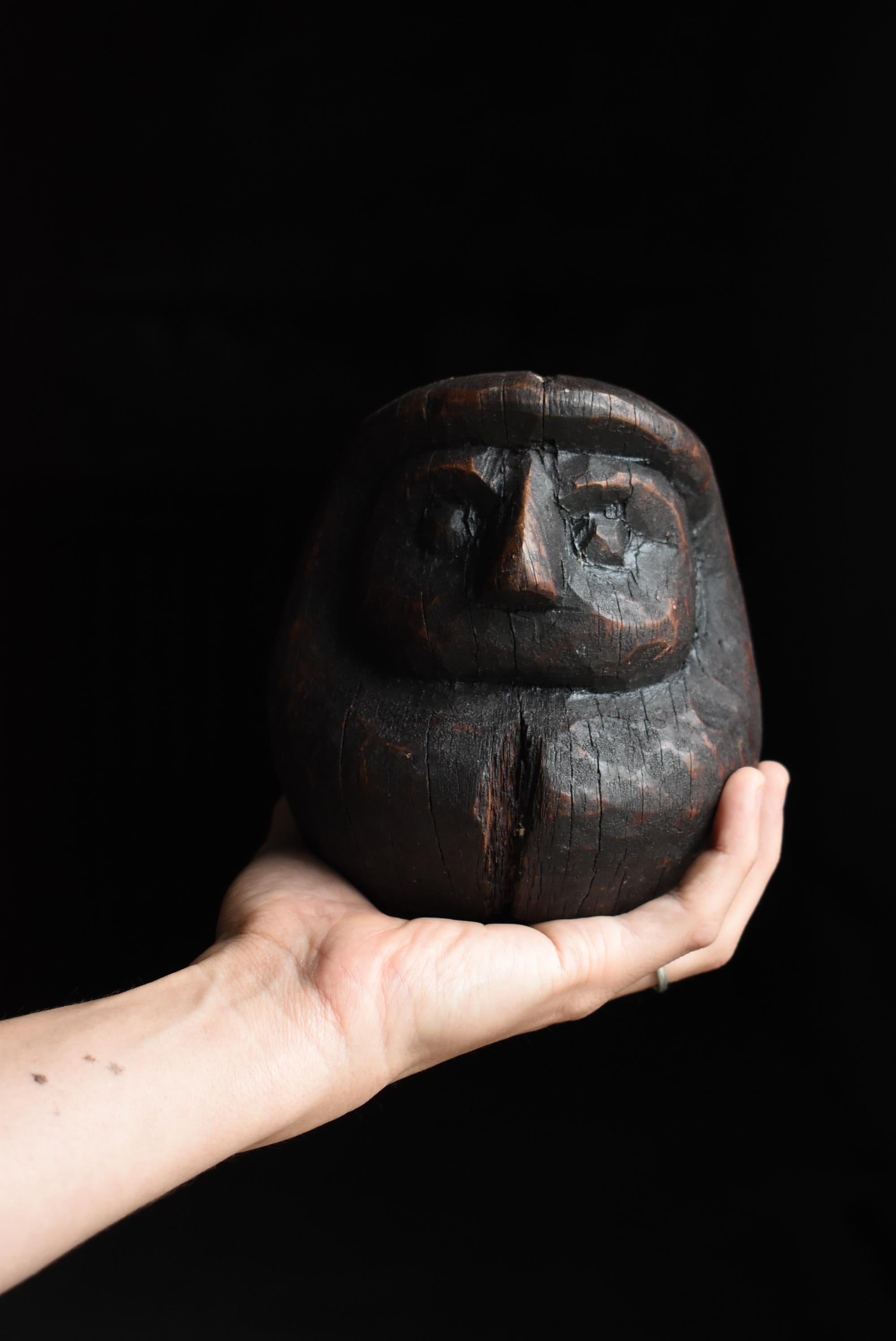 Japanese Antique Wood Carving Daruma 1860s-1900s / Sculpture Wabisabi 10