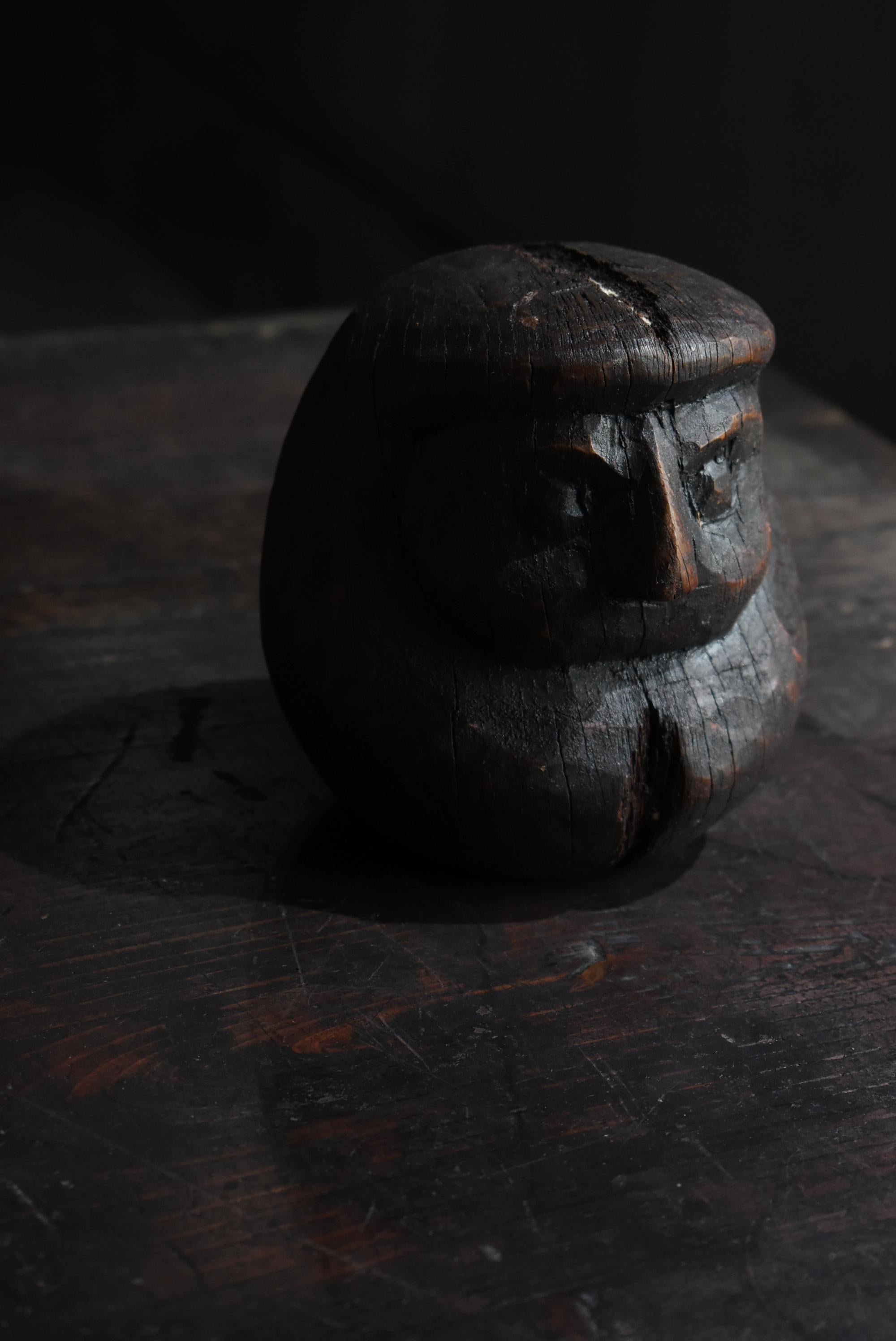 Meiji Japanese Antique Wood Carving Daruma 1860s-1900s / Sculpture Wabisabi