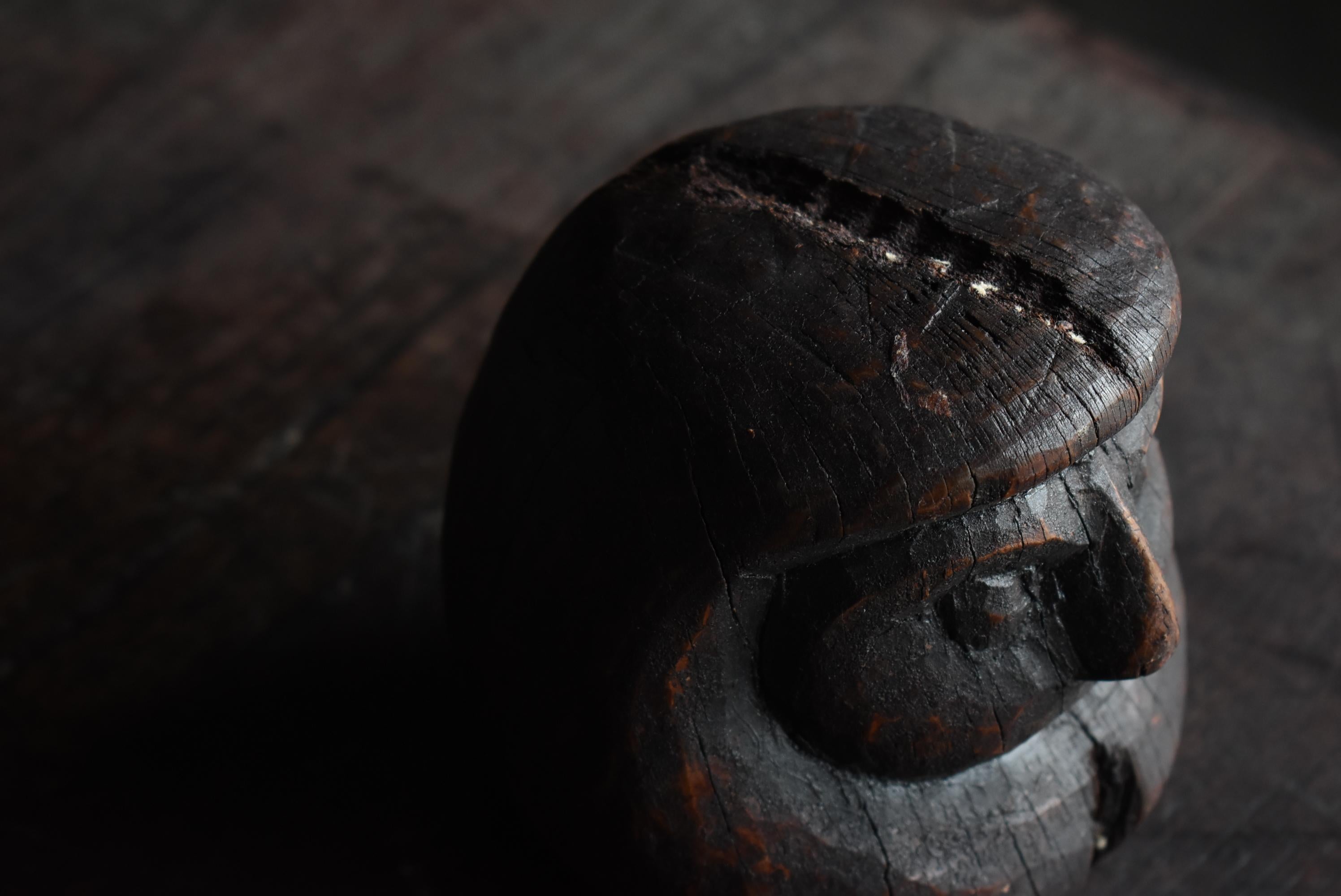 20th Century Japanese Antique Wood Carving Daruma 1860s-1900s / Sculpture Wabisabi