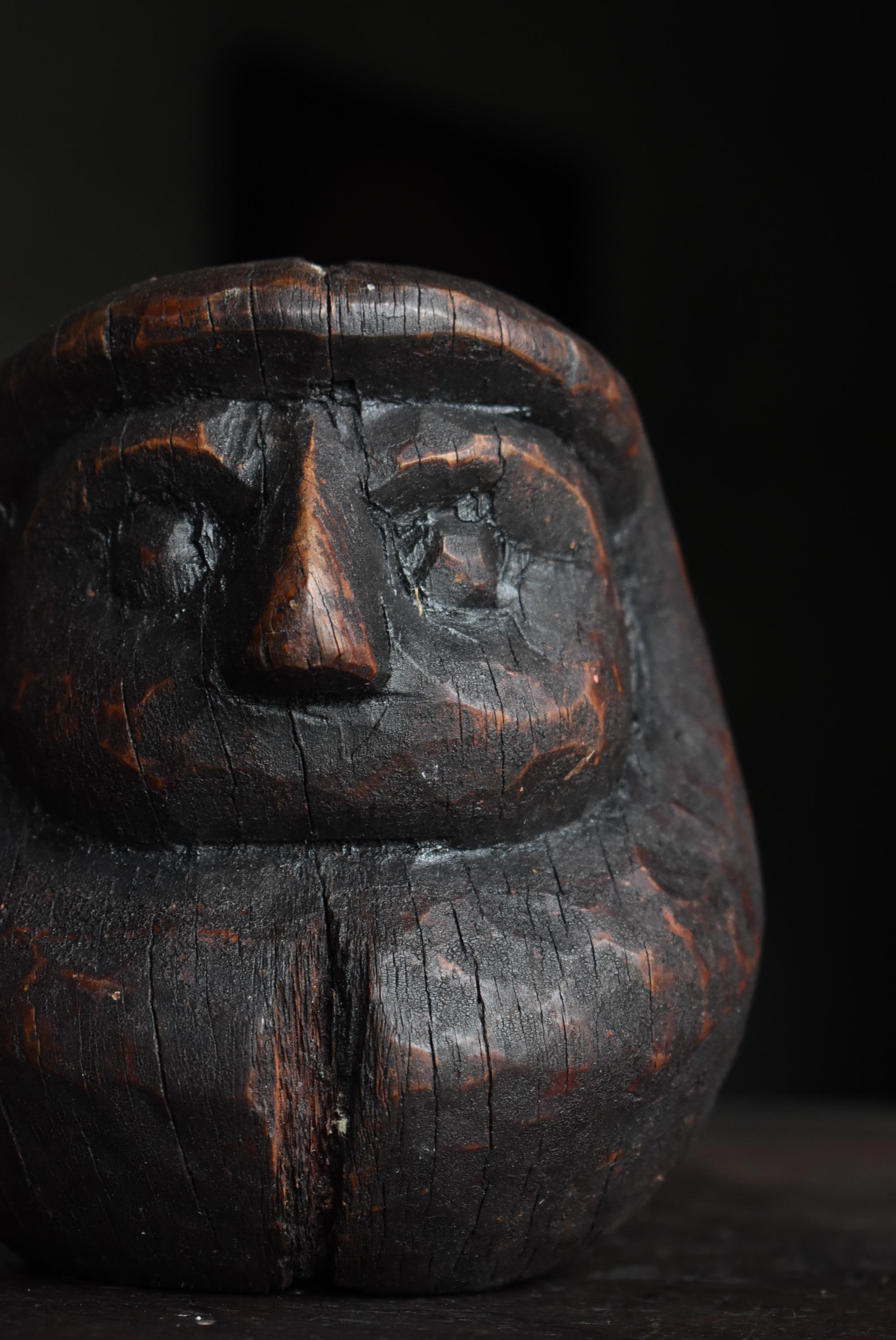 Cedar Japanese Antique Wood Carving Daruma 1860s-1900s / Sculpture Wabisabi