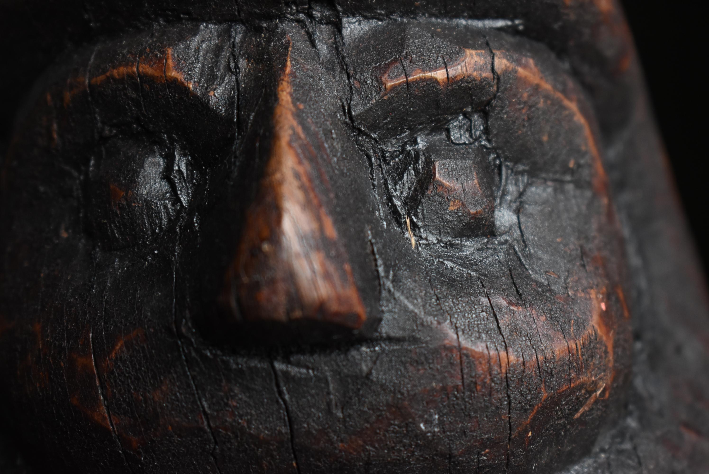 Japanese Antique Wood Carving Daruma 1860s-1900s / Sculpture Wabisabi 1