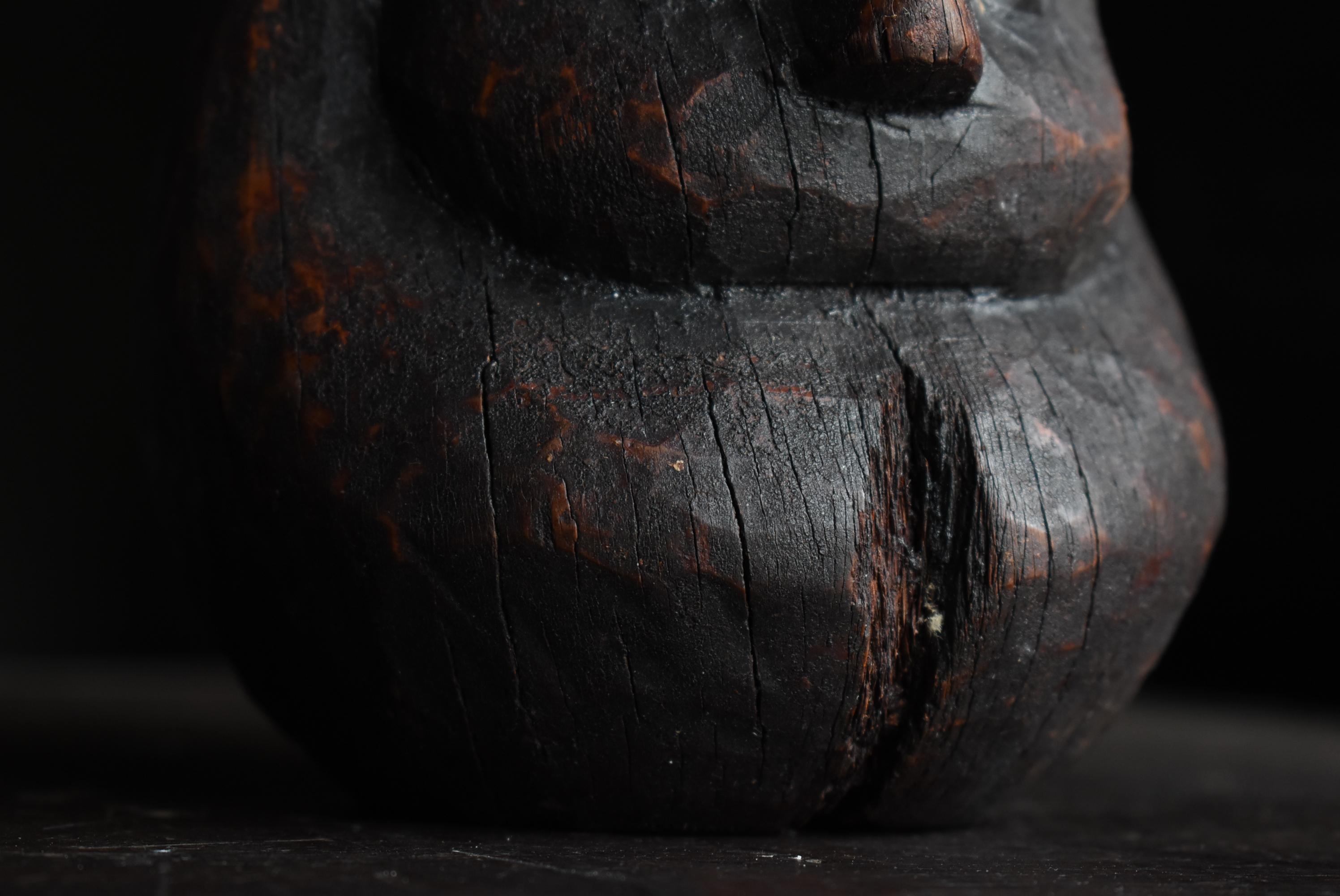 Japanese Antique Wood Carving Daruma 1860s-1900s / Sculpture Wabisabi 2