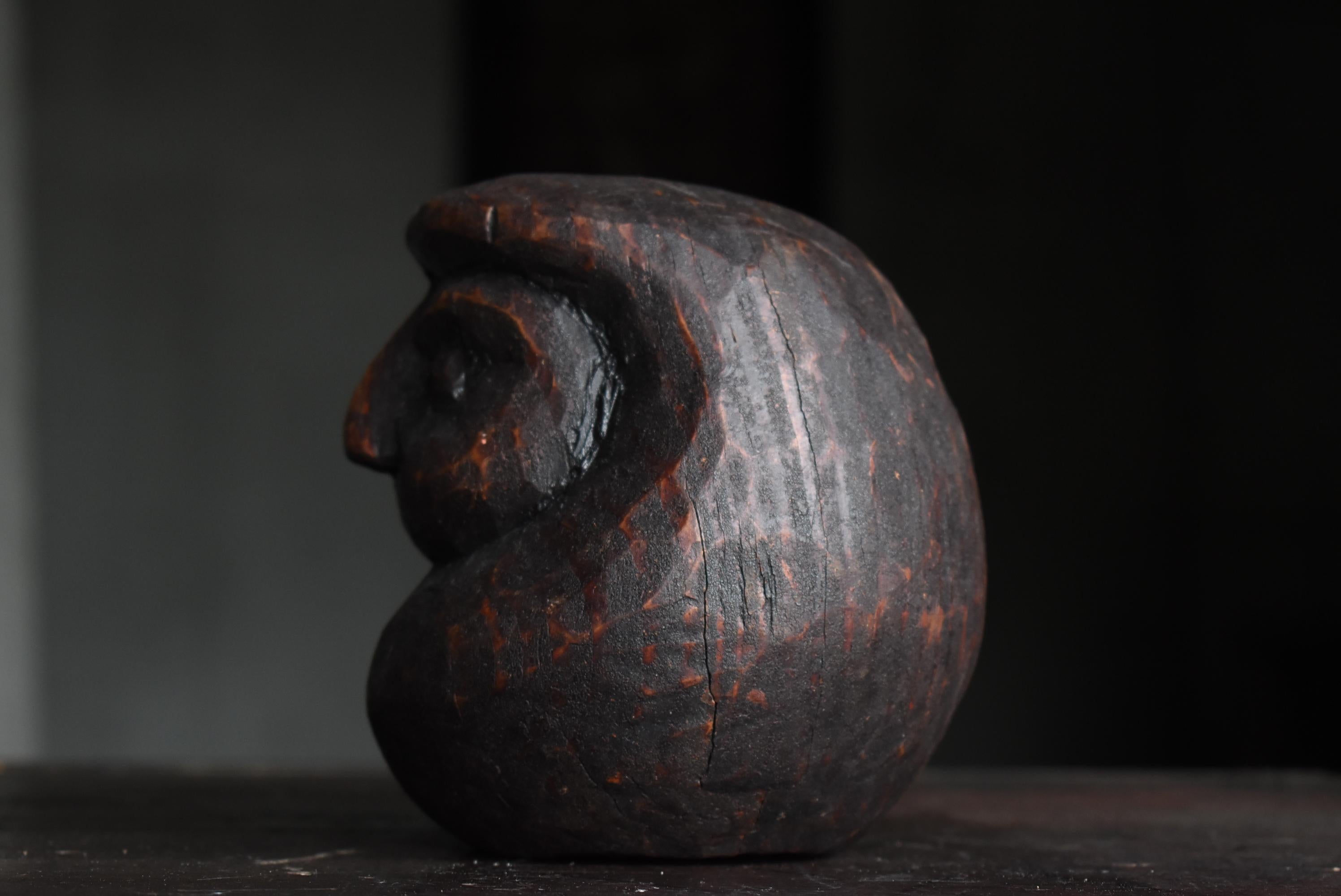 Japanese Antique Wood Carving Daruma 1860s-1900s / Sculpture Wabisabi 3