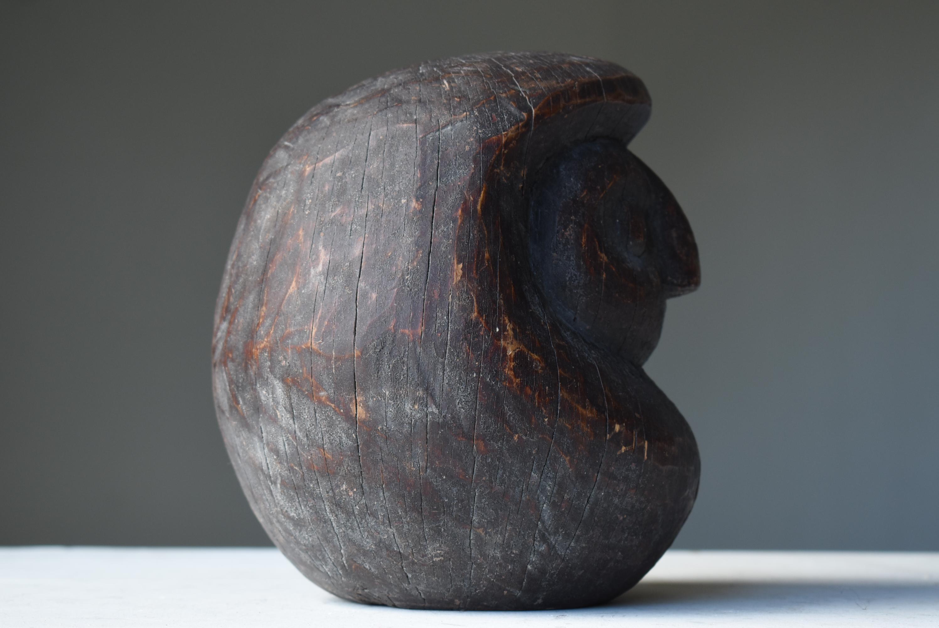 Japanese Antique Wood Carving Daruma 1860s-1900s / Wabi Sabi Sculpture Mingei 5