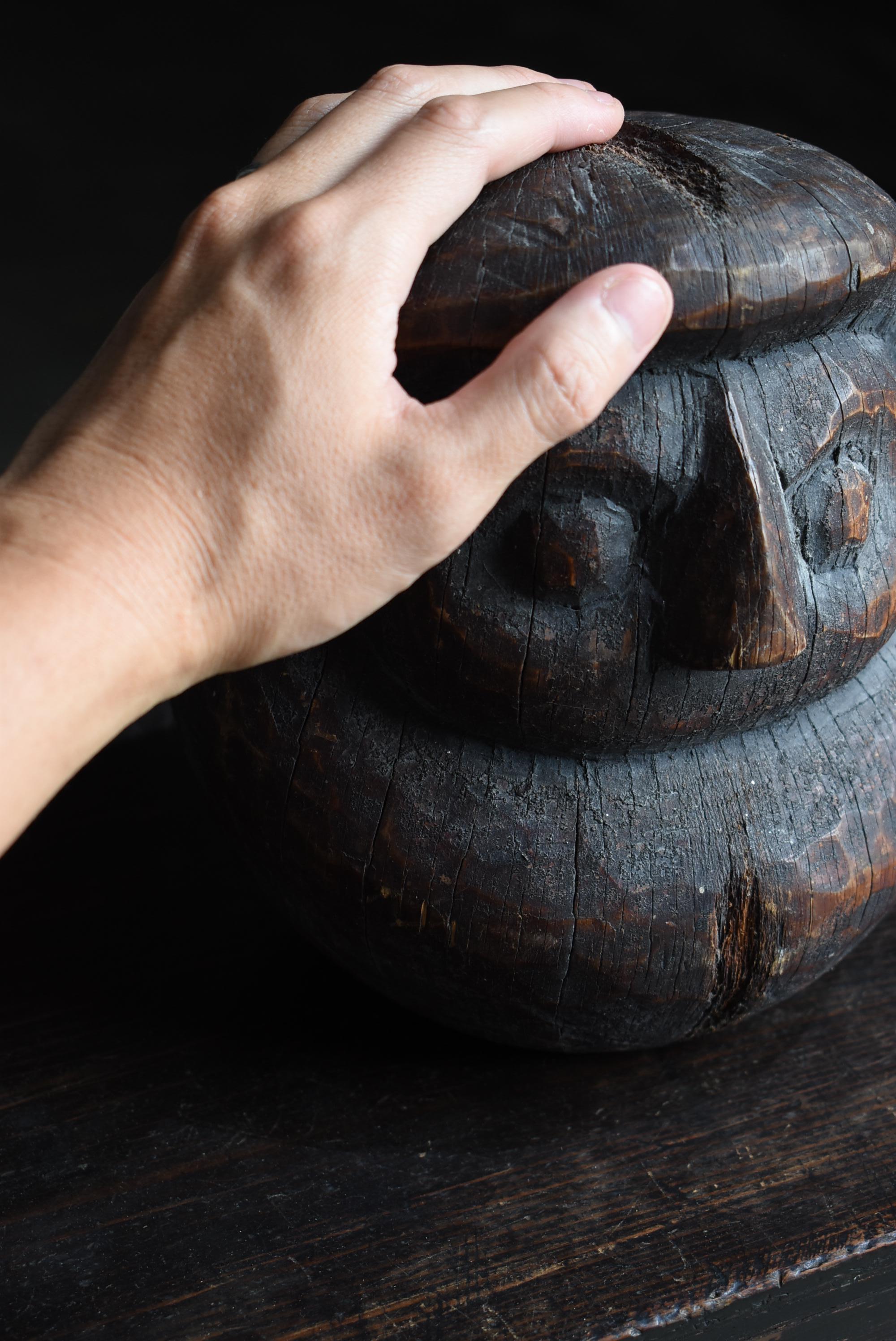 Japanese Antique Wood Carving Daruma 1860s-1900s / Wabi Sabi Sculpture Mingei 7
