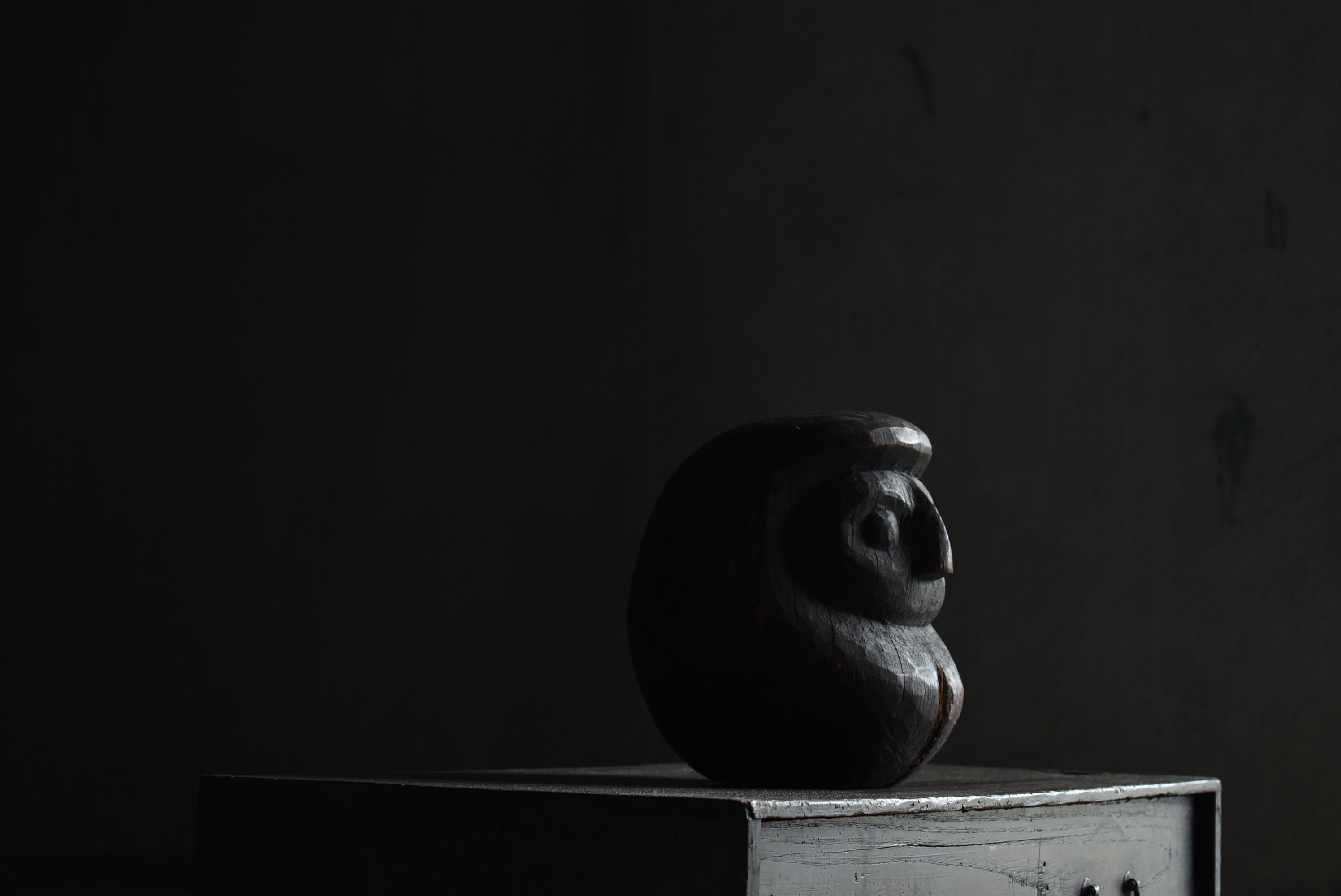 Japanese Antique Wood Carving Daruma 1860s-1900s / Wabi Sabi Sculpture Mingei 9
