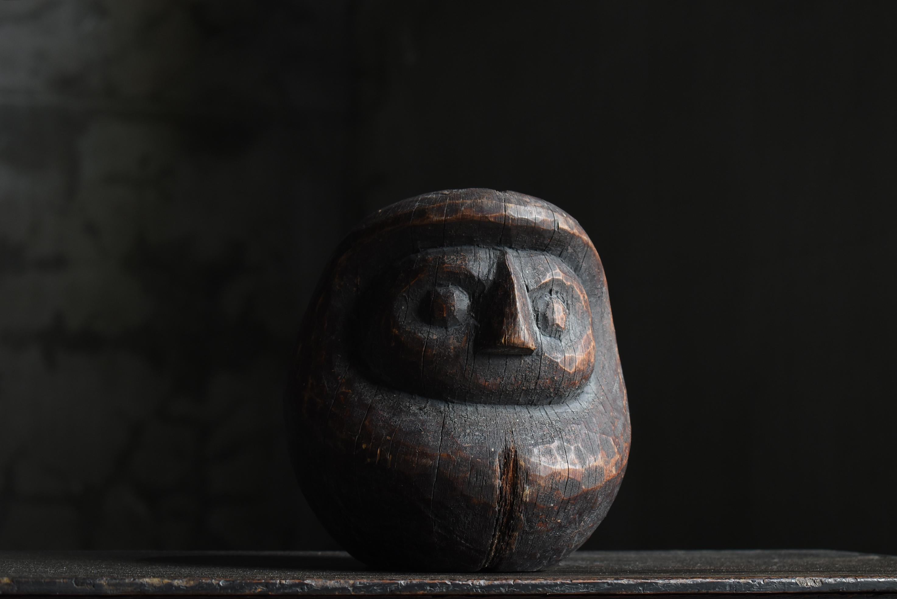 Meiji Japanese Antique Wood Carving Daruma 1860s-1900s / Wabi Sabi Sculpture Mingei