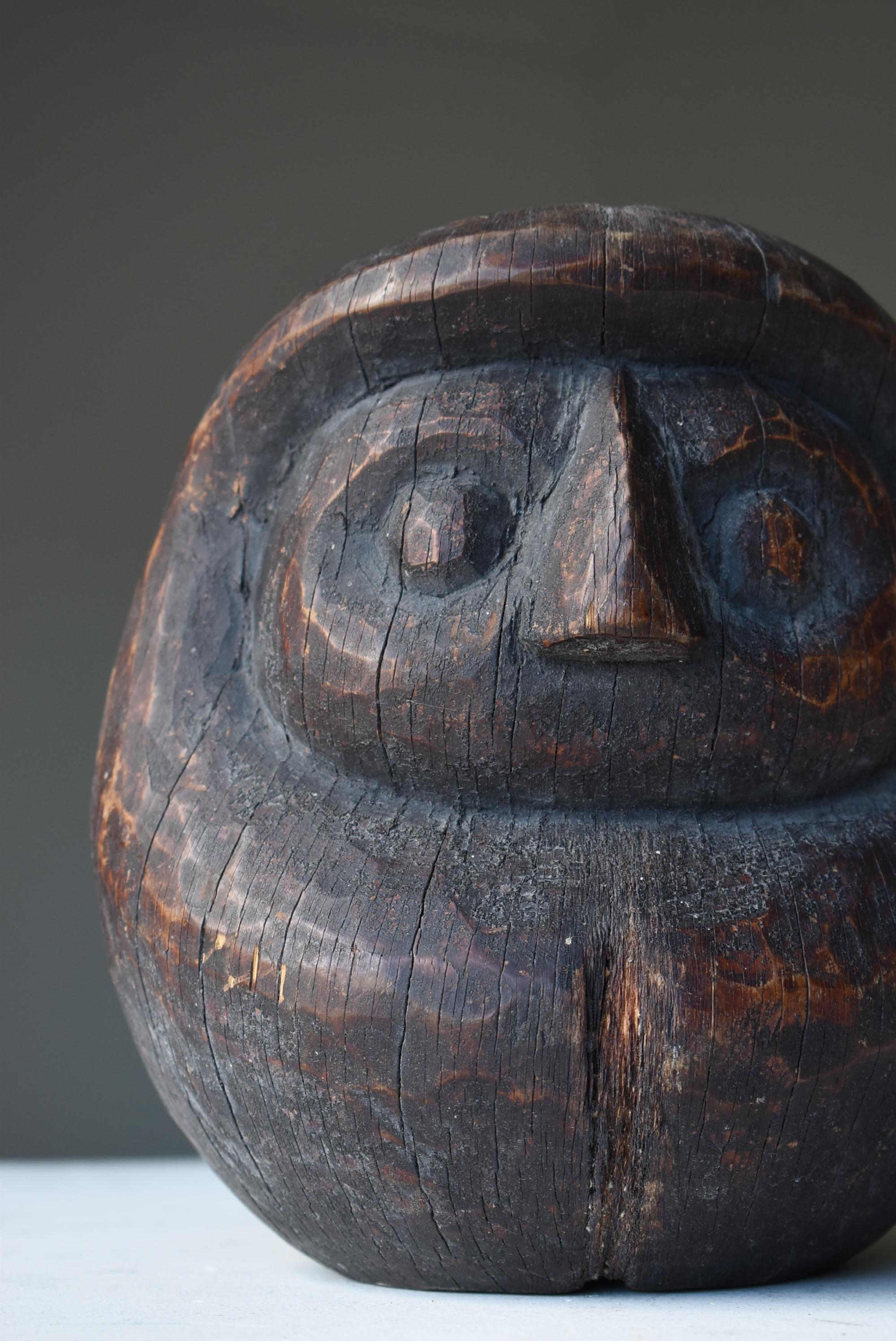 20th Century Japanese Antique Wood Carving Daruma 1860s-1900s / Wabi Sabi Sculpture Mingei