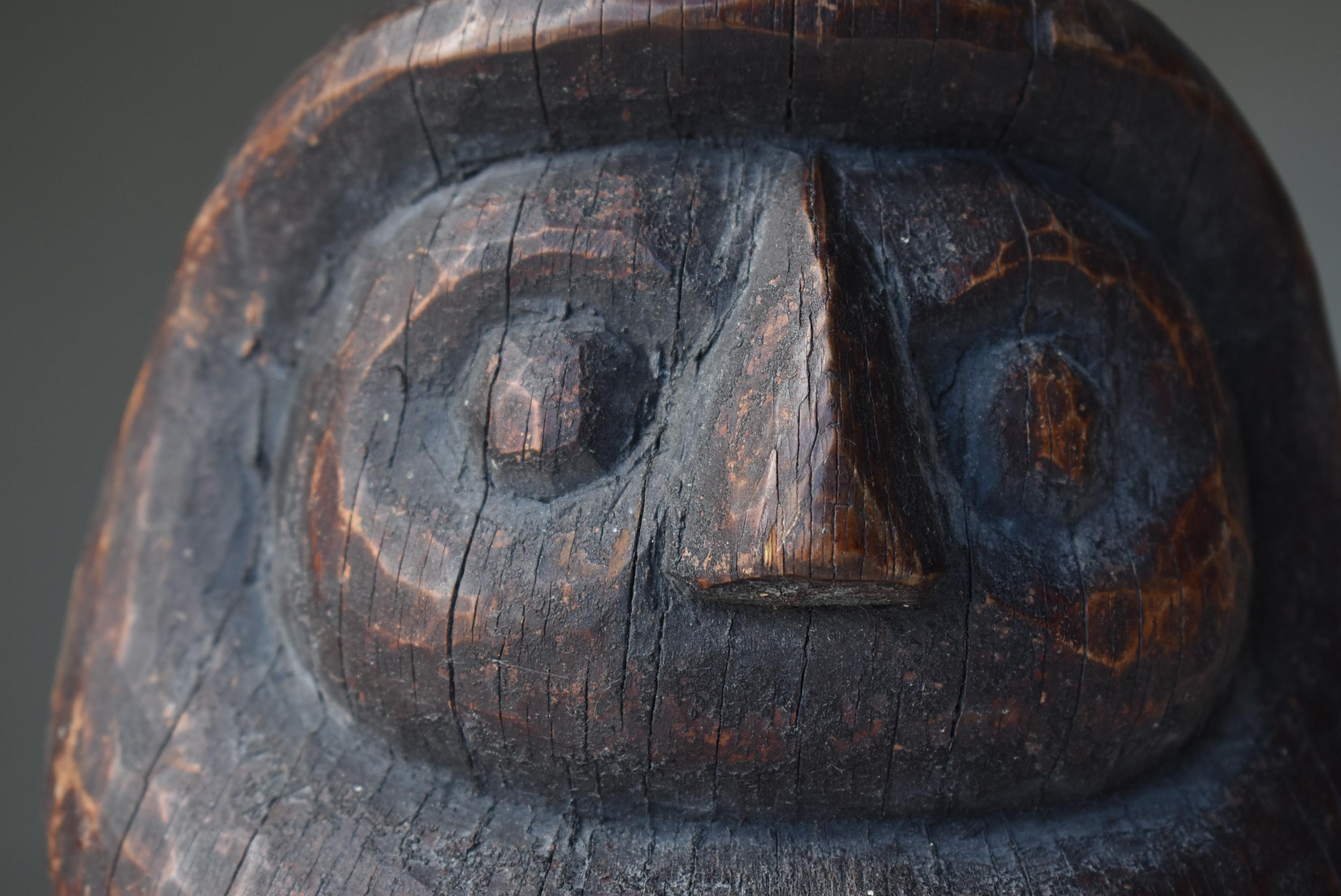 Cedar Japanese Antique Wood Carving Daruma 1860s-1900s / Wabi Sabi Sculpture Mingei