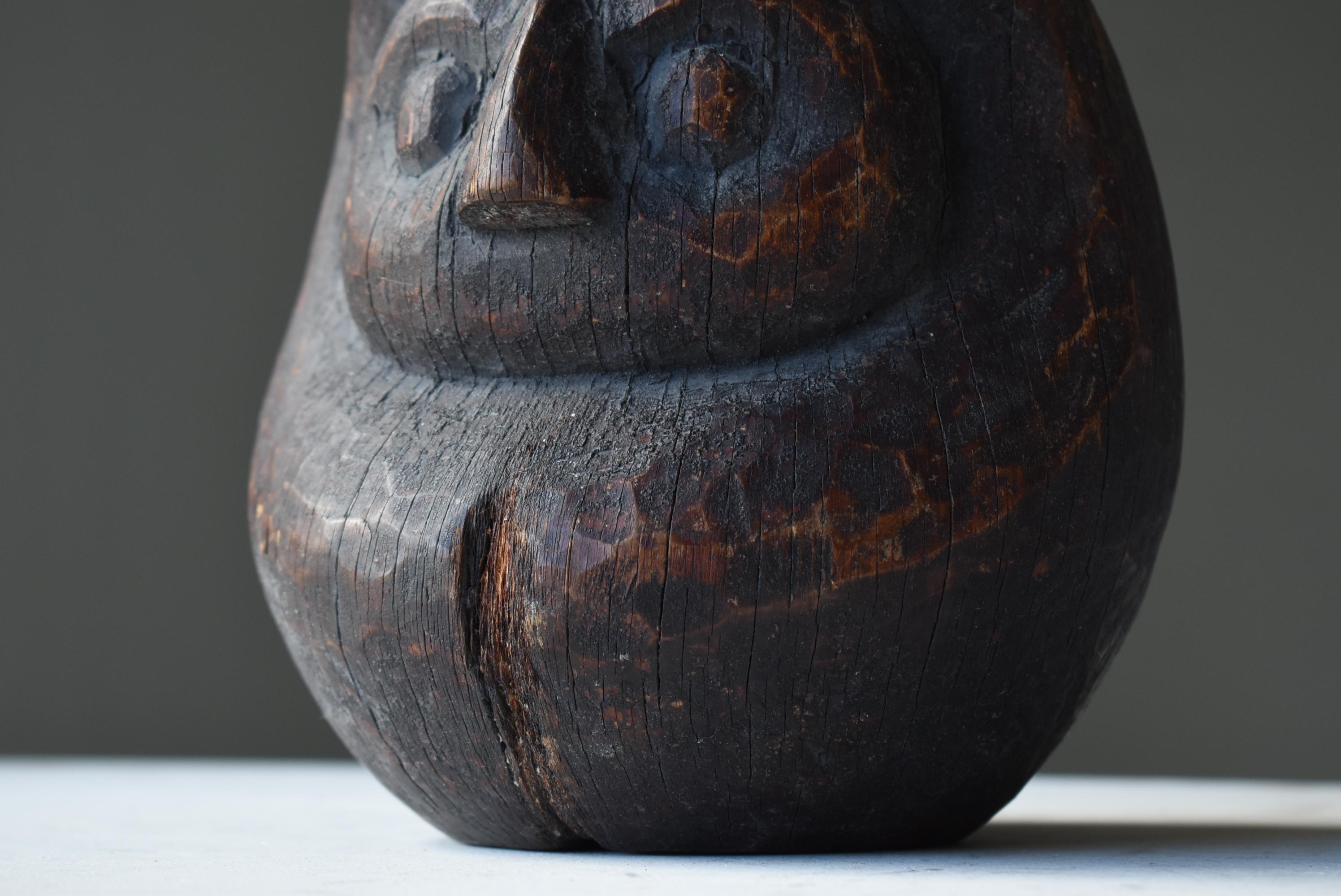 Japanese Antique Wood Carving Daruma 1860s-1900s / Wabi Sabi Sculpture Mingei 1