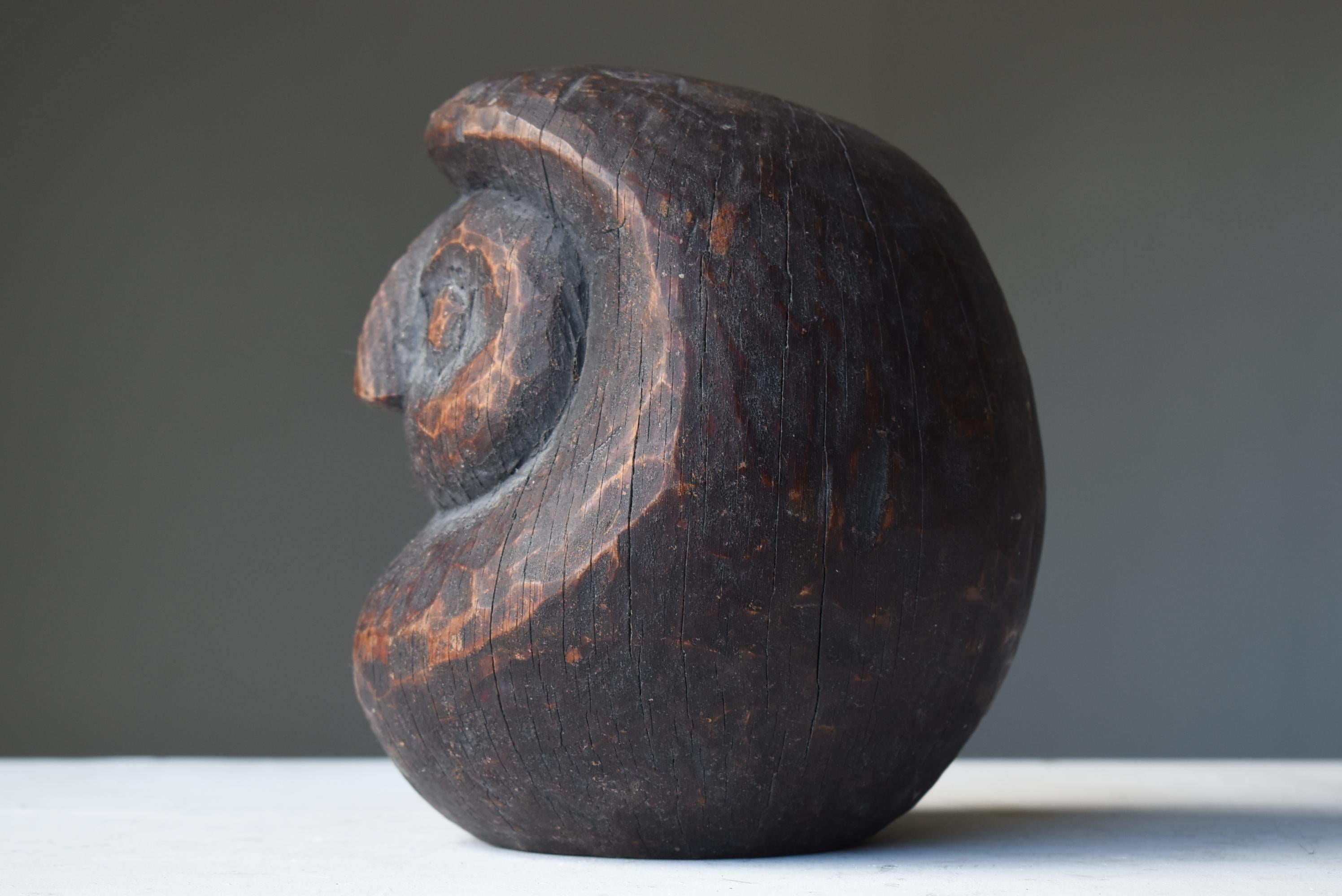 Japanese Antique Wood Carving Daruma 1860s-1900s / Wabi Sabi Sculpture Mingei 2