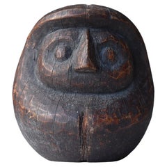 Japanese Antique Wood Carving Daruma 1860s-1900s / Wabi Sabi Sculpture Mingei