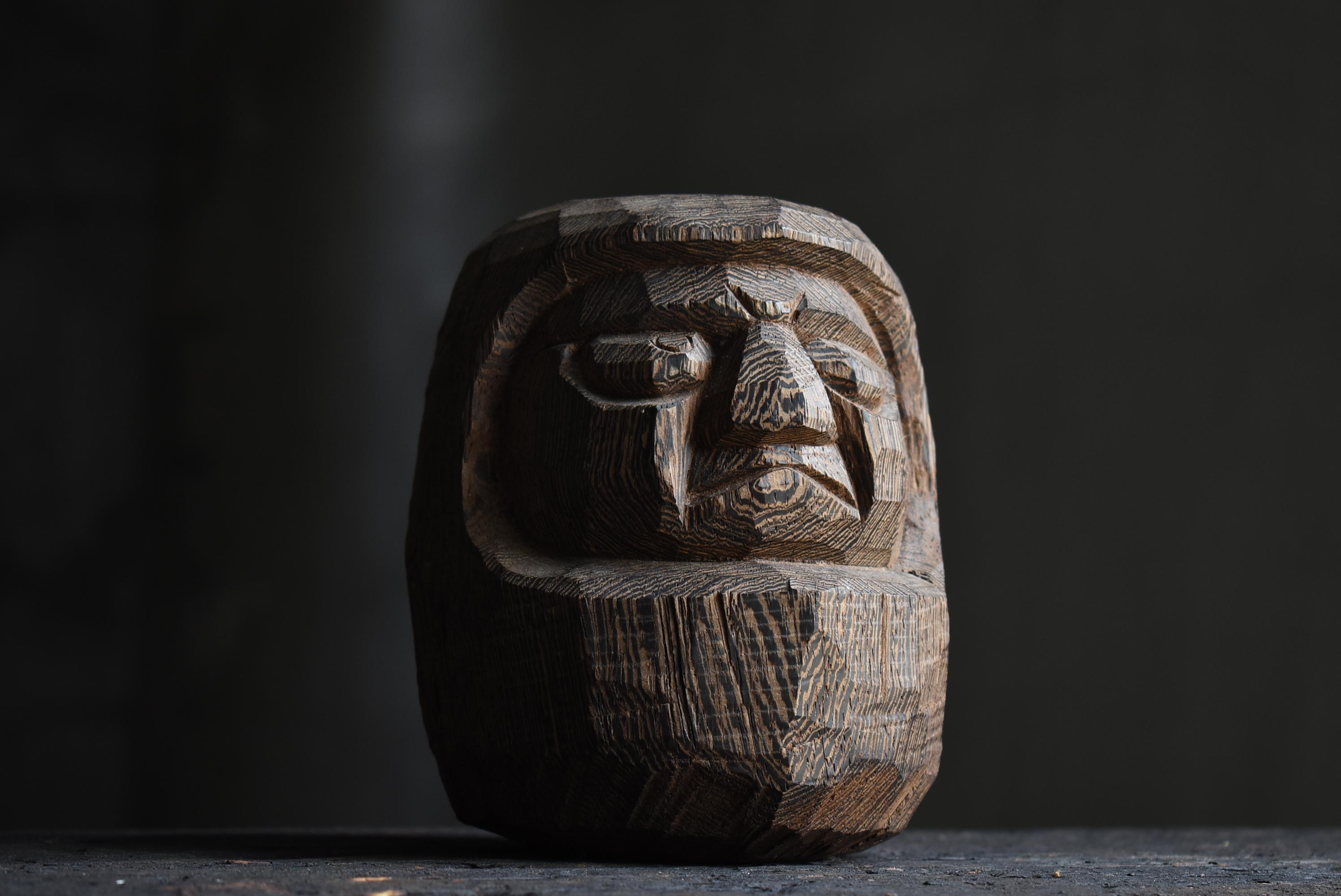 Japanese Antique Wood Carving Daruma 1860s-1900s / Wabisabi Sculpture Mingei 5