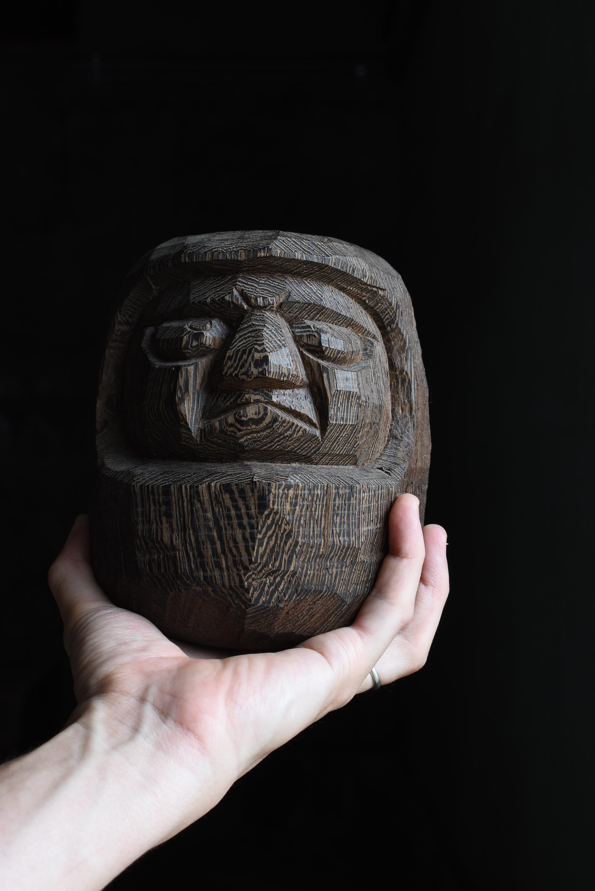 Japanese Antique Wood Carving Daruma 1860s-1900s / Wabisabi Sculpture Mingei 6