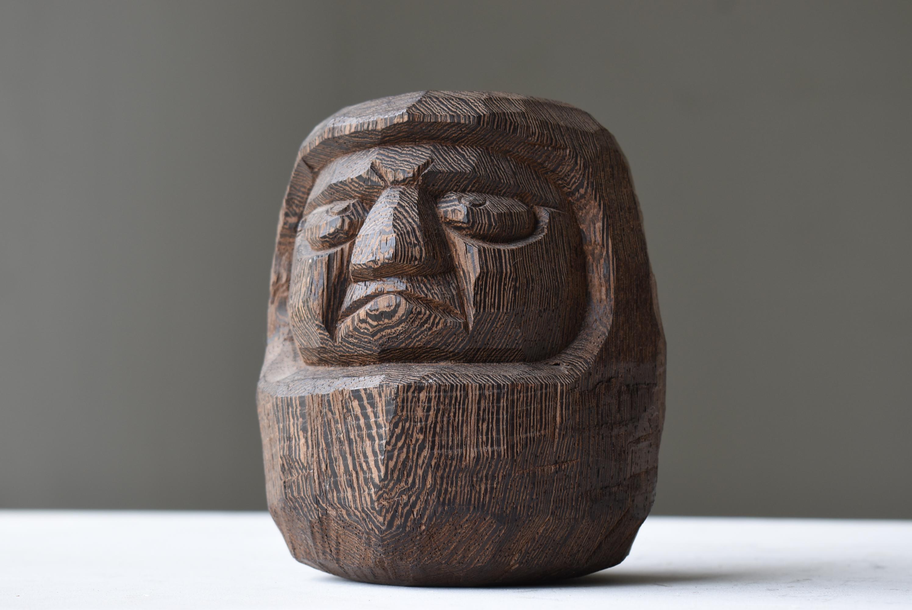 Meiji Japanese Antique Wood Carving Daruma 1860s-1900s / Wabisabi Sculpture Mingei