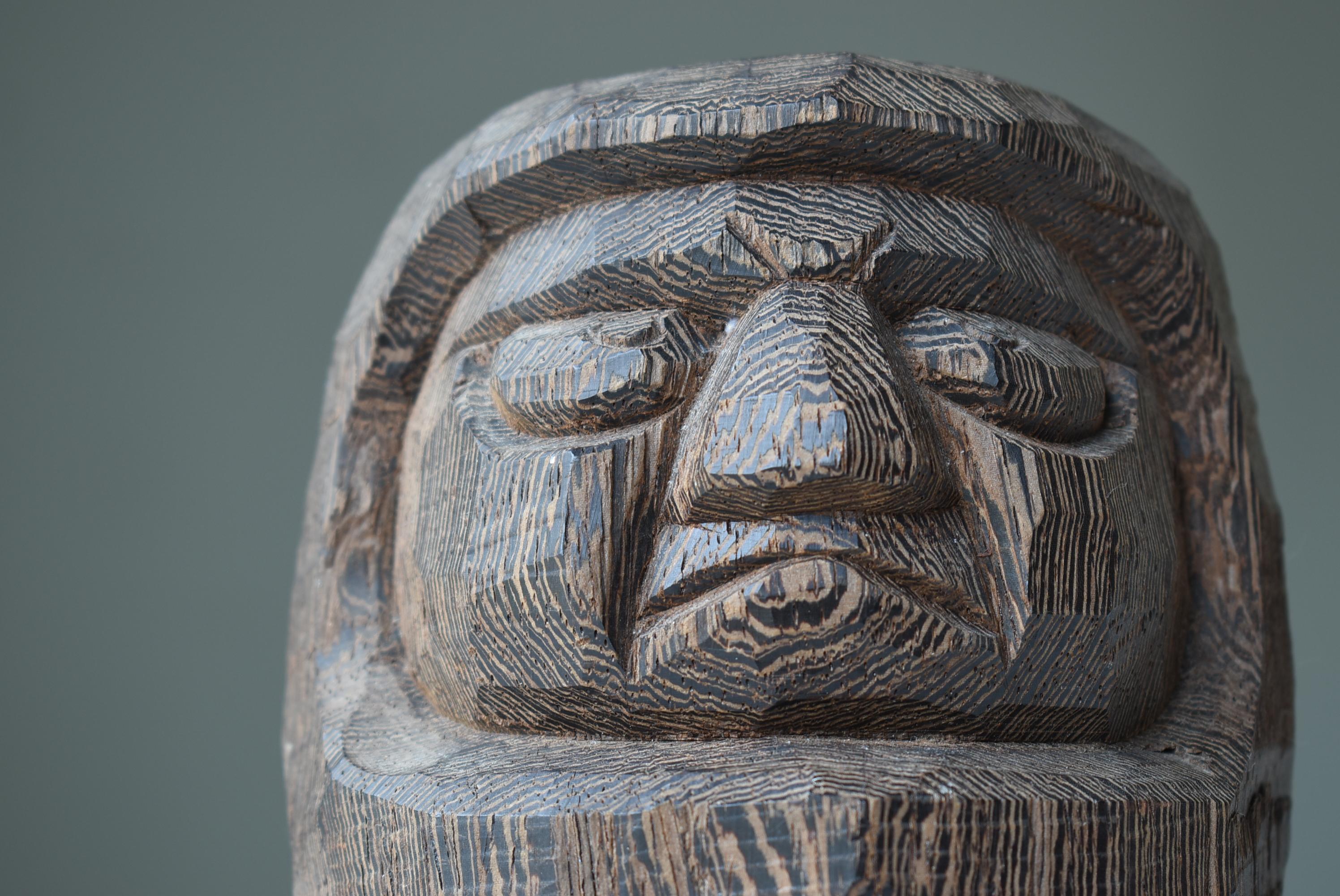 20th Century Japanese Antique Wood Carving Daruma 1860s-1900s / Wabisabi Sculpture Mingei