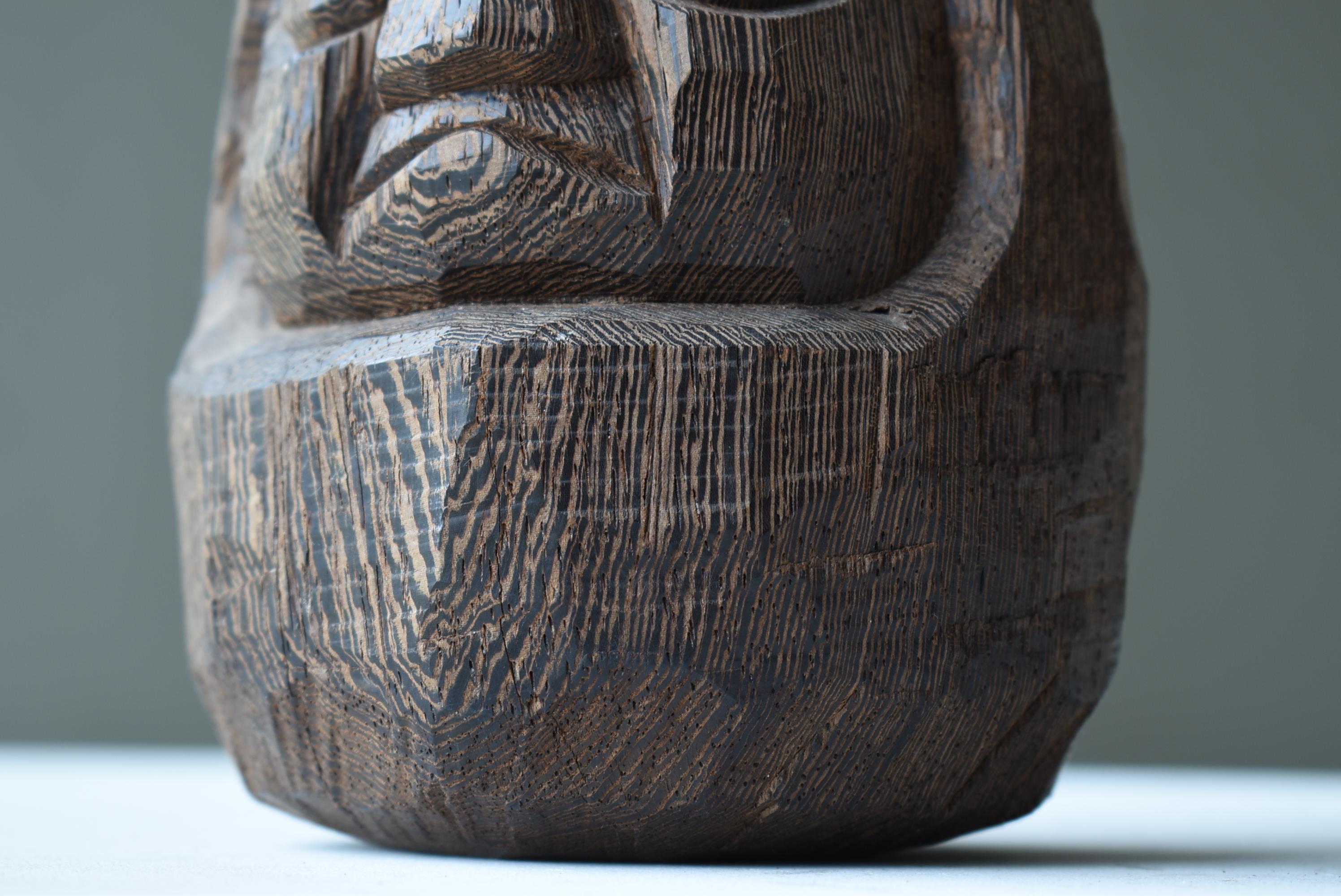 Oak Japanese Antique Wood Carving Daruma 1860s-1900s / Wabisabi Sculpture Mingei
