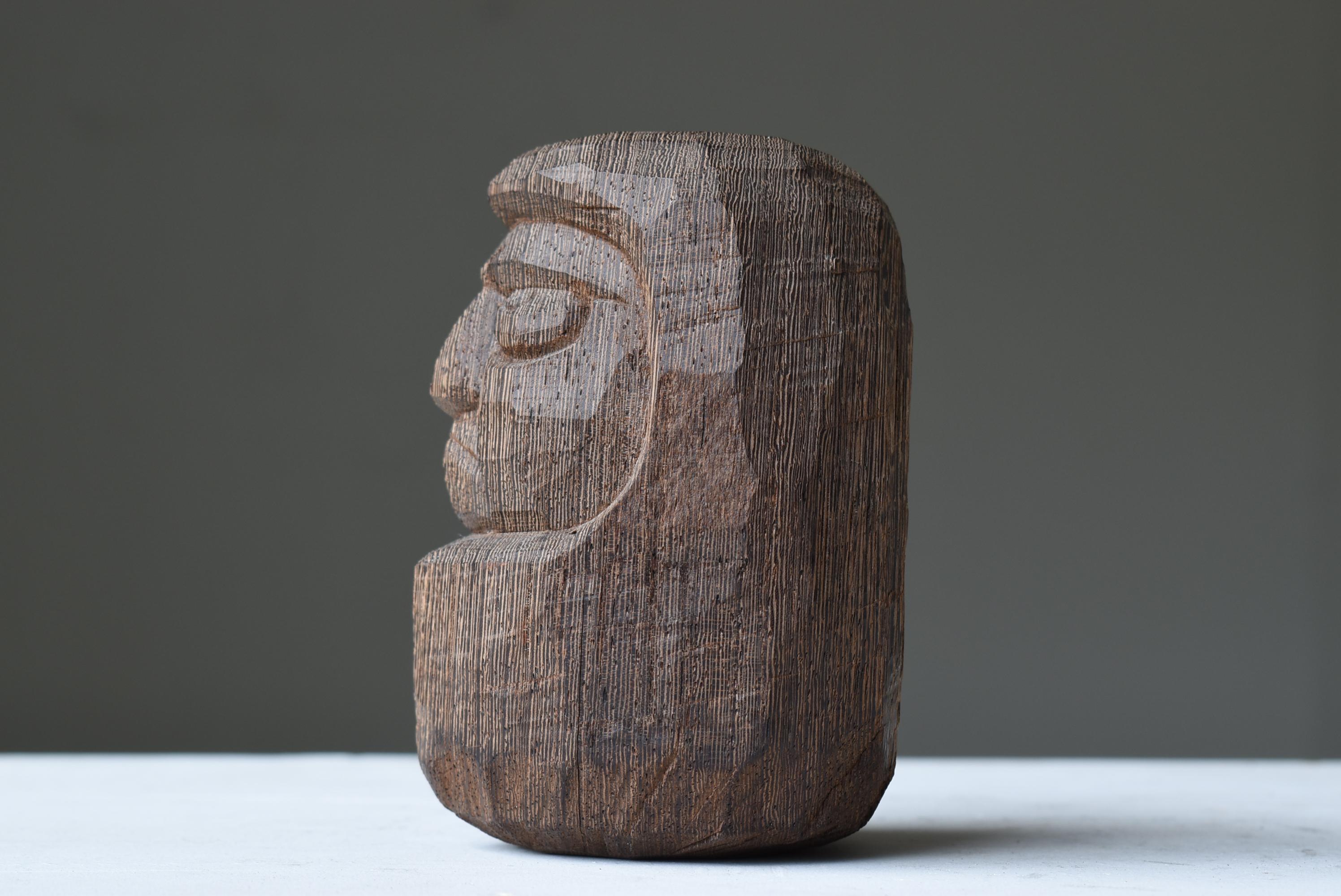 Japanese Antique Wood Carving Daruma 1860s-1900s / Wabisabi Sculpture Mingei 1
