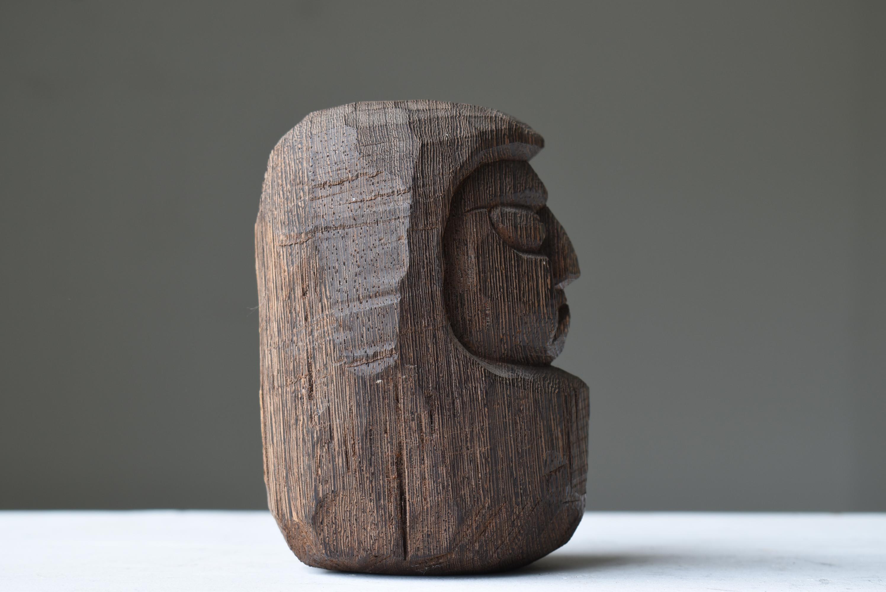 Japanese Antique Wood Carving Daruma 1860s-1900s / Wabisabi Sculpture Mingei 3