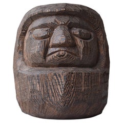 Japanese Antique Wood Carving Daruma 1860s-1900s / Wabisabi Sculpture Mingei