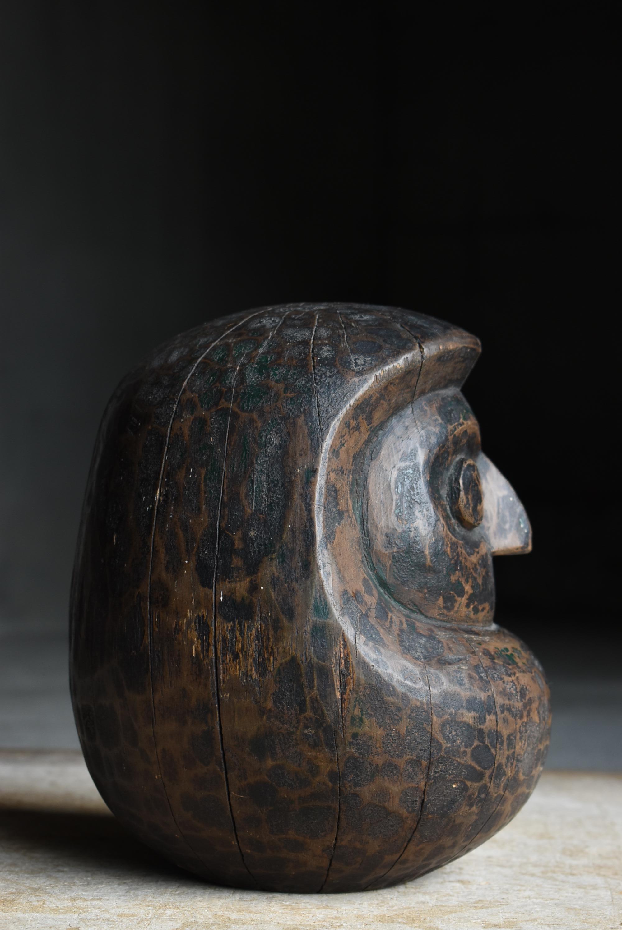 Japanese Antique Wood Carving Daruma 1860s-1920s / Sculpture Wabi Sabi Mingei For Sale 3