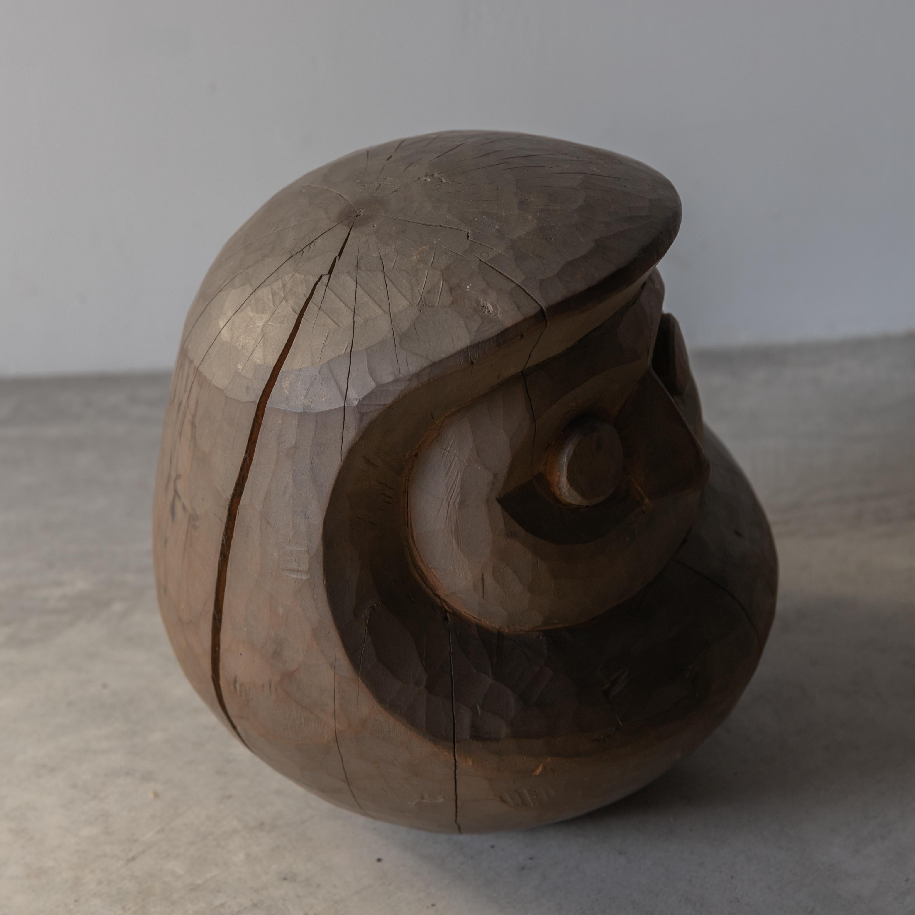 Japanese Antique Wood Carving Daruma 1860s-1920s / Wabi Sabi Sculpture 4