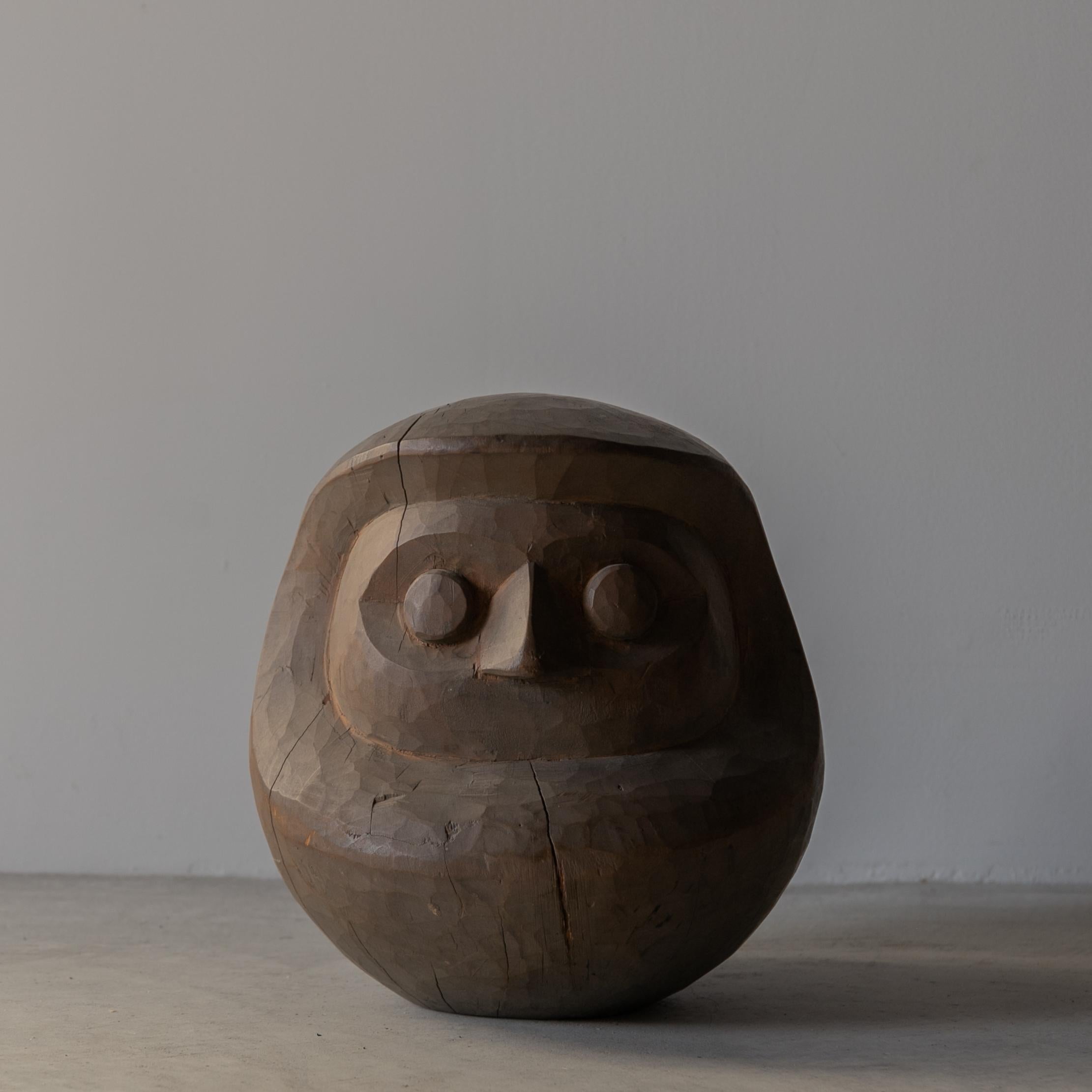 Meiji Japanese Antique Wood Carving Daruma 1860s-1920s / Wabi Sabi Sculpture