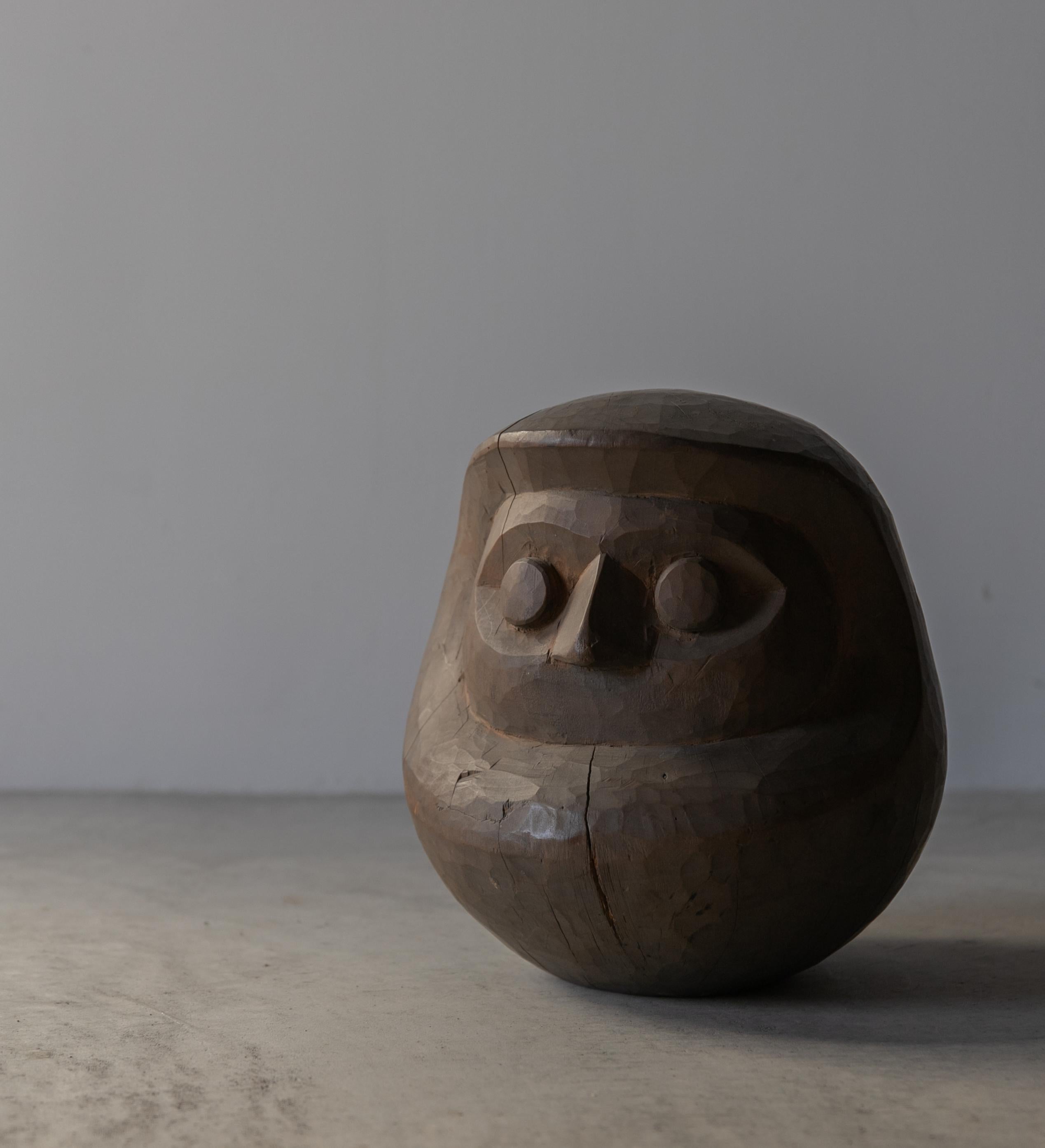 20th Century Japanese Antique Wood Carving Daruma 1860s-1920s / Wabi Sabi Sculpture