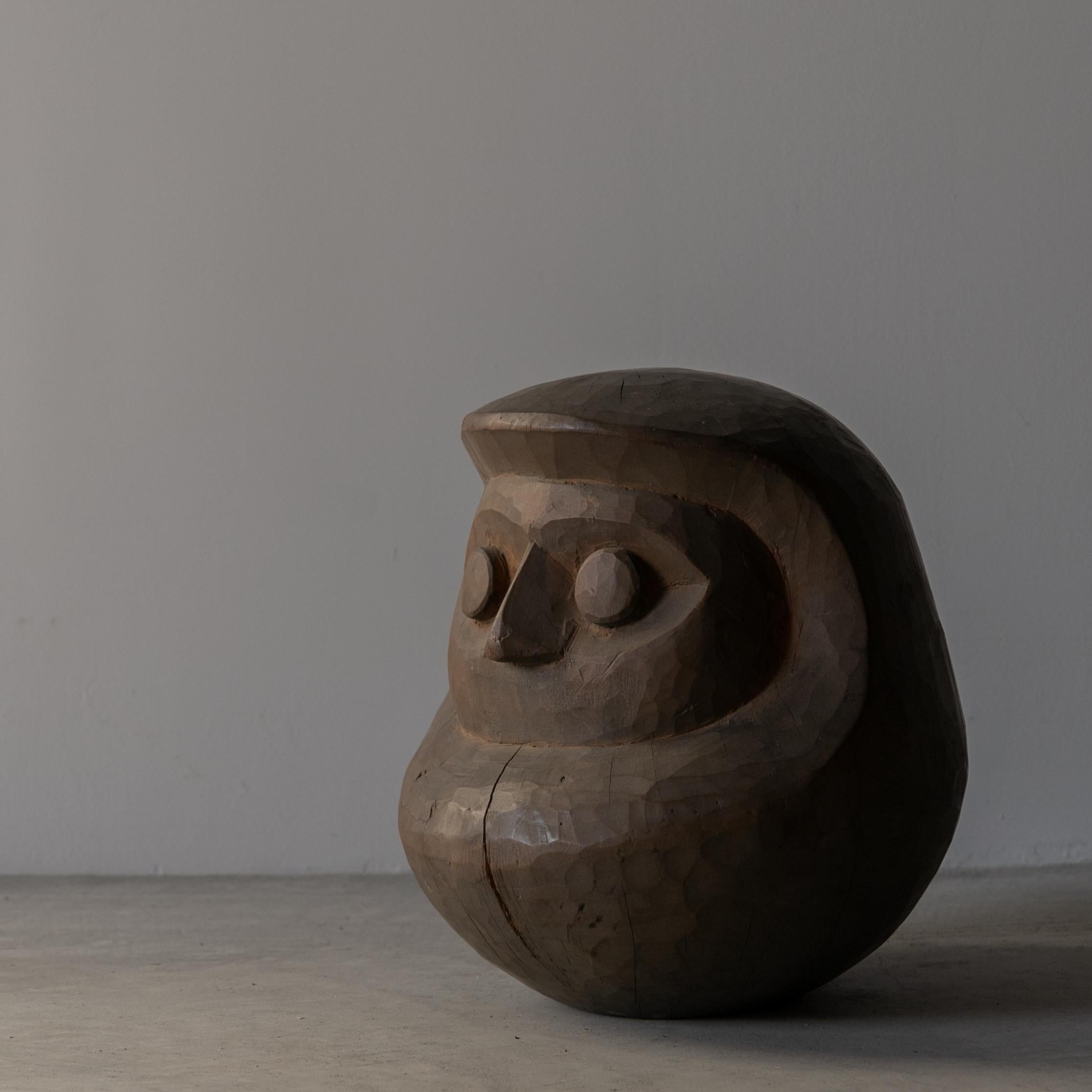 Cedar Japanese Antique Wood Carving Daruma 1860s-1920s / Wabi Sabi Sculpture
