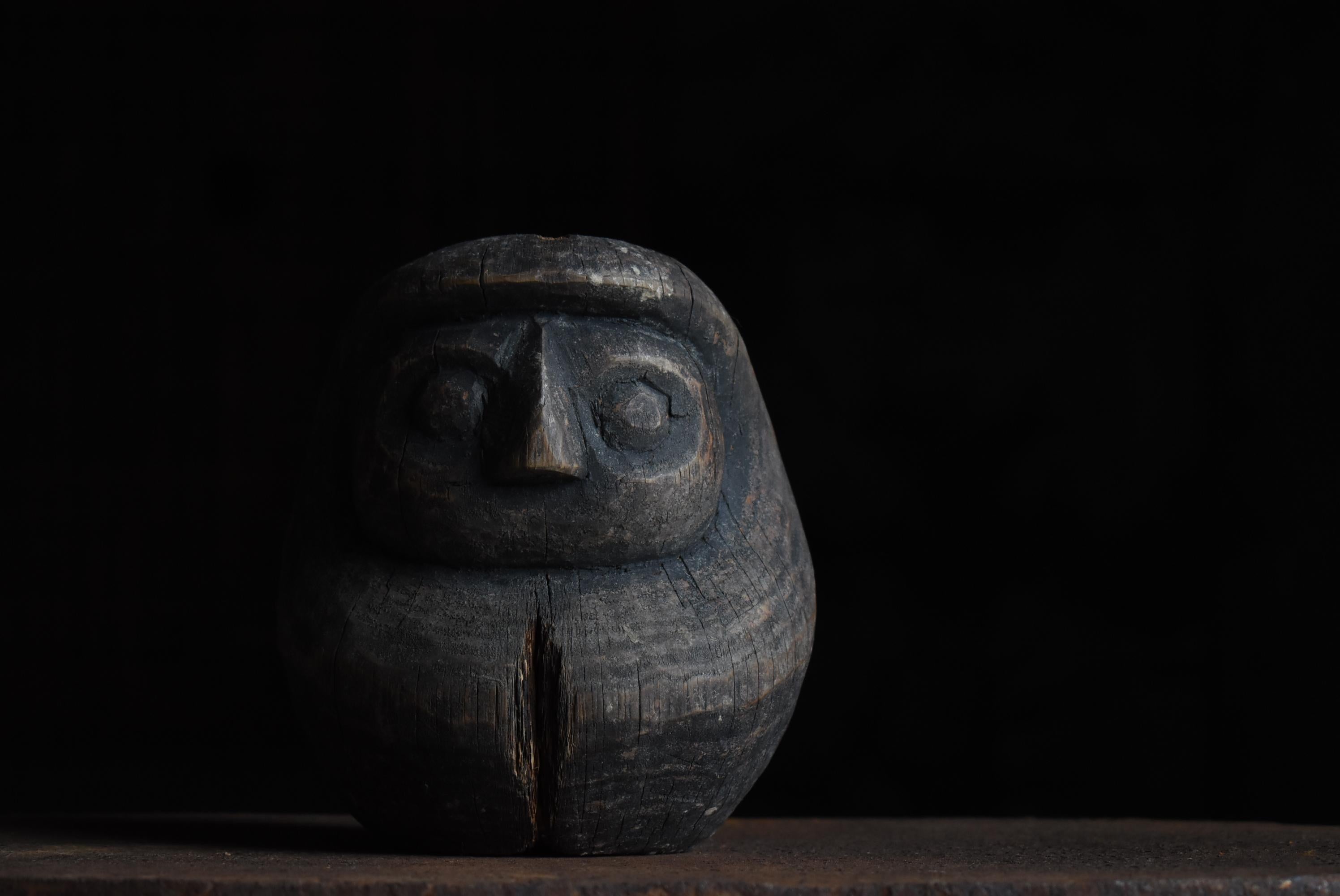 Japanese Antique Wood Carving Daruma 1900s-1920s / Sculpture Mingei Wabi Sabi For Sale 9