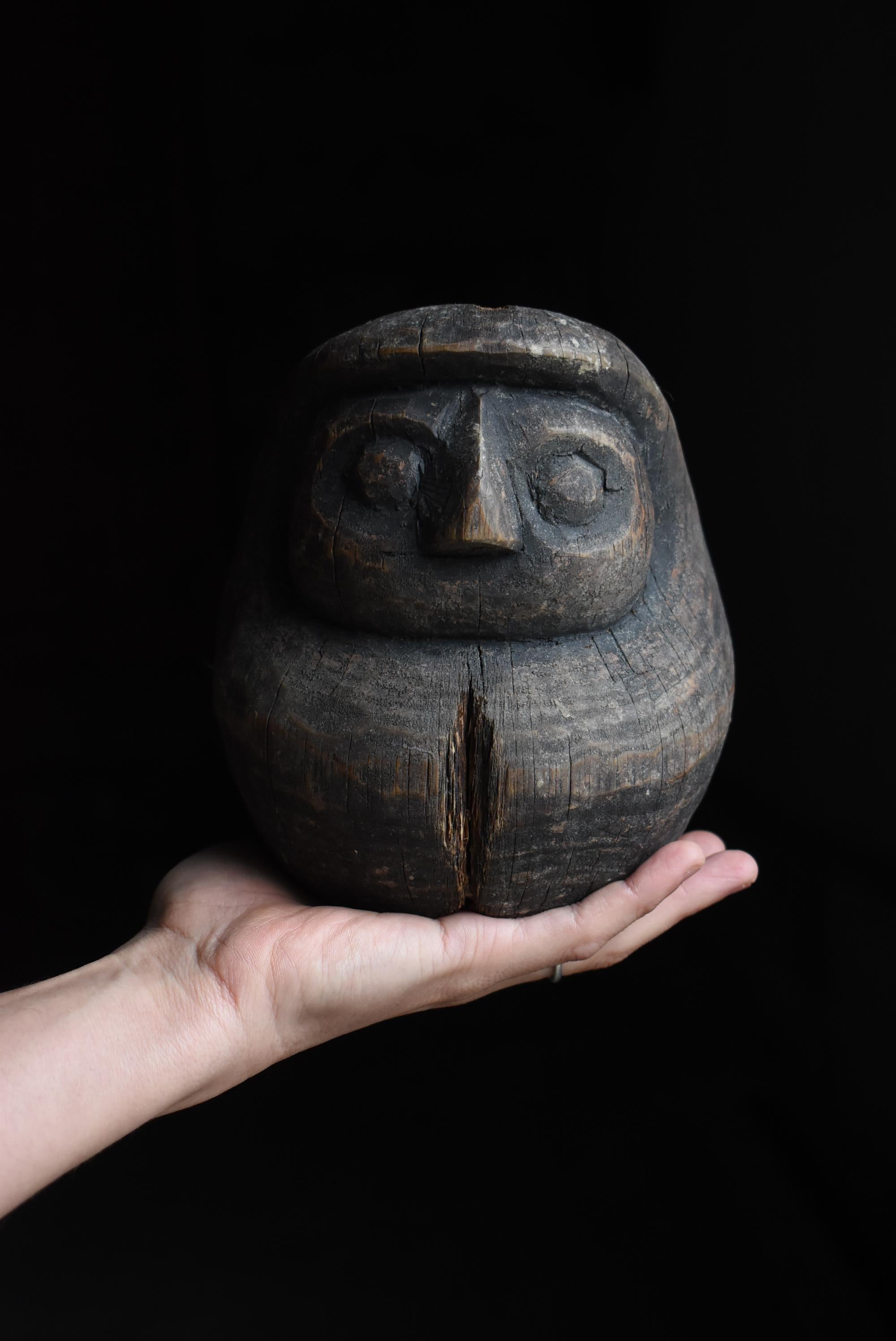 Japanese Antique Wood Carving Daruma 1900s-1920s / Sculpture Mingei Wabi Sabi For Sale 12