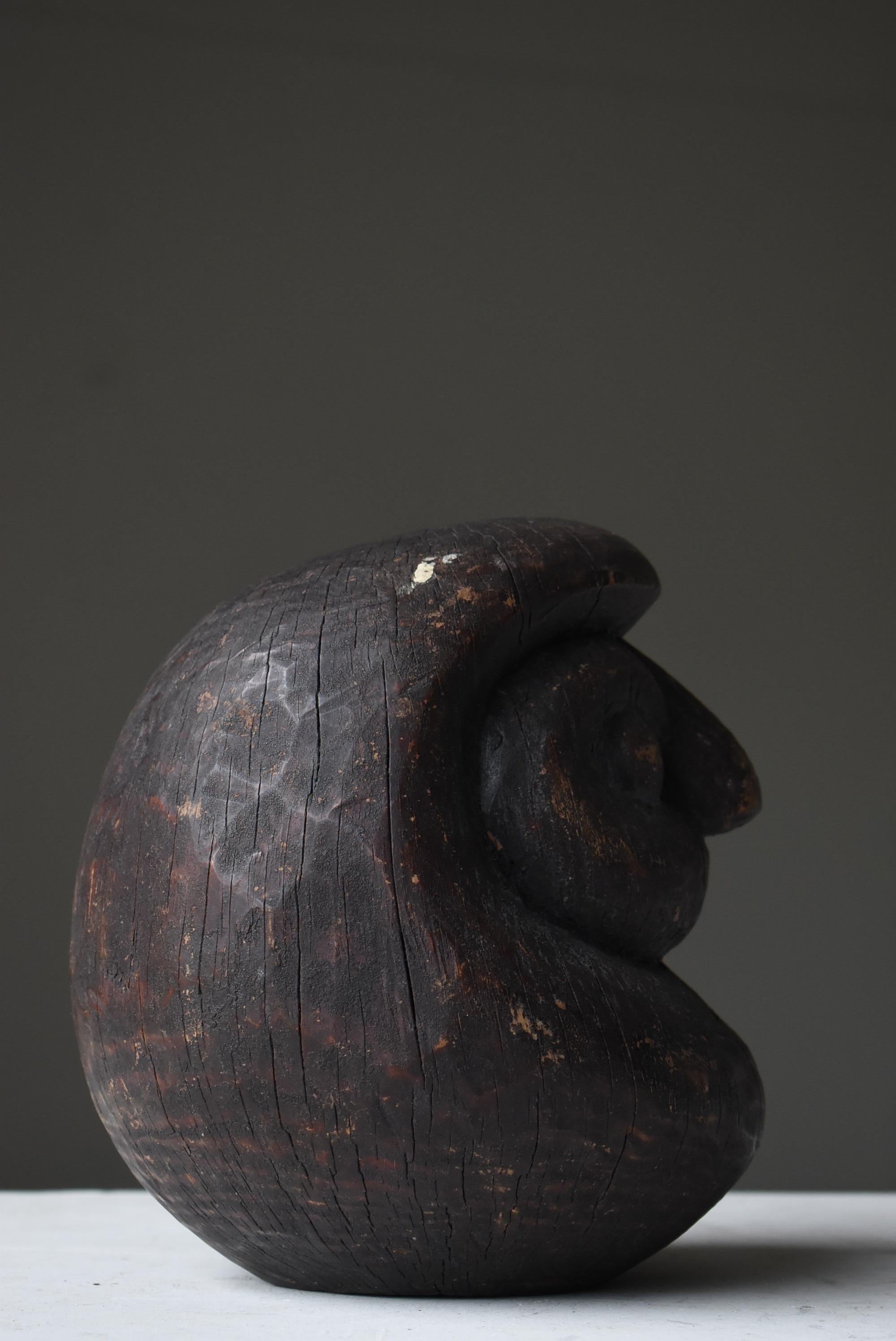 Japanese Antique Wood Carving Daruma 1900s-1920s / Wabisabi Sculpture Mingei 5