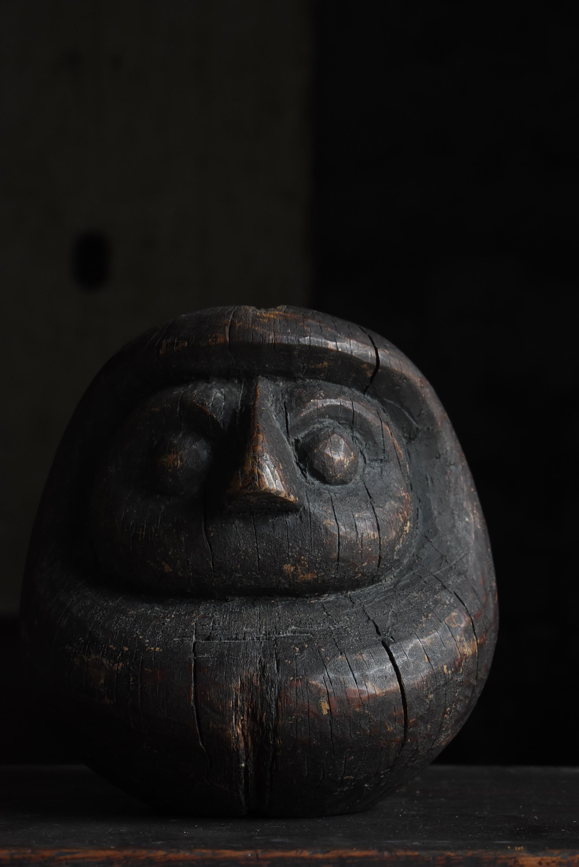 Japanese Antique Wood Carving Daruma 1900s-1920s / Wabisabi Sculpture Mingei 9