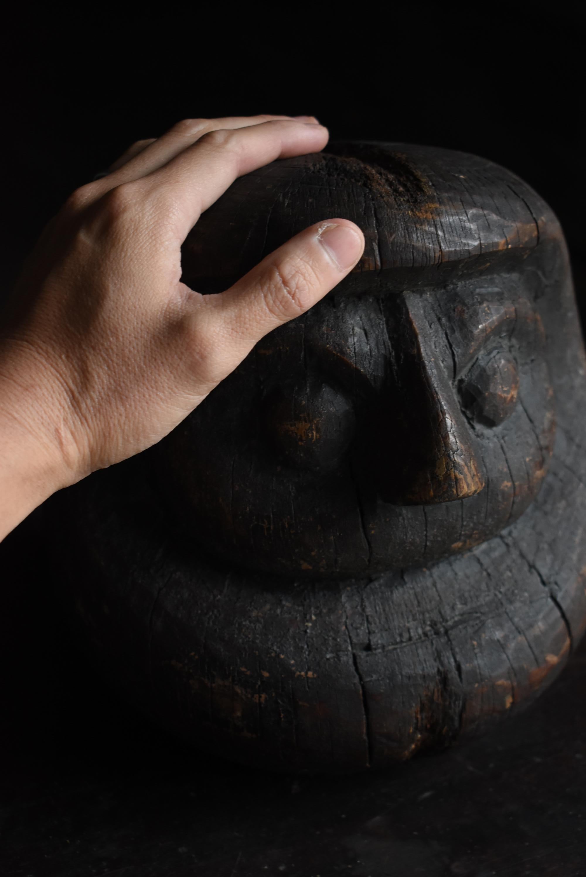 Japanese Antique Wood Carving Daruma 1900s-1920s / Wabisabi Sculpture Mingei 10