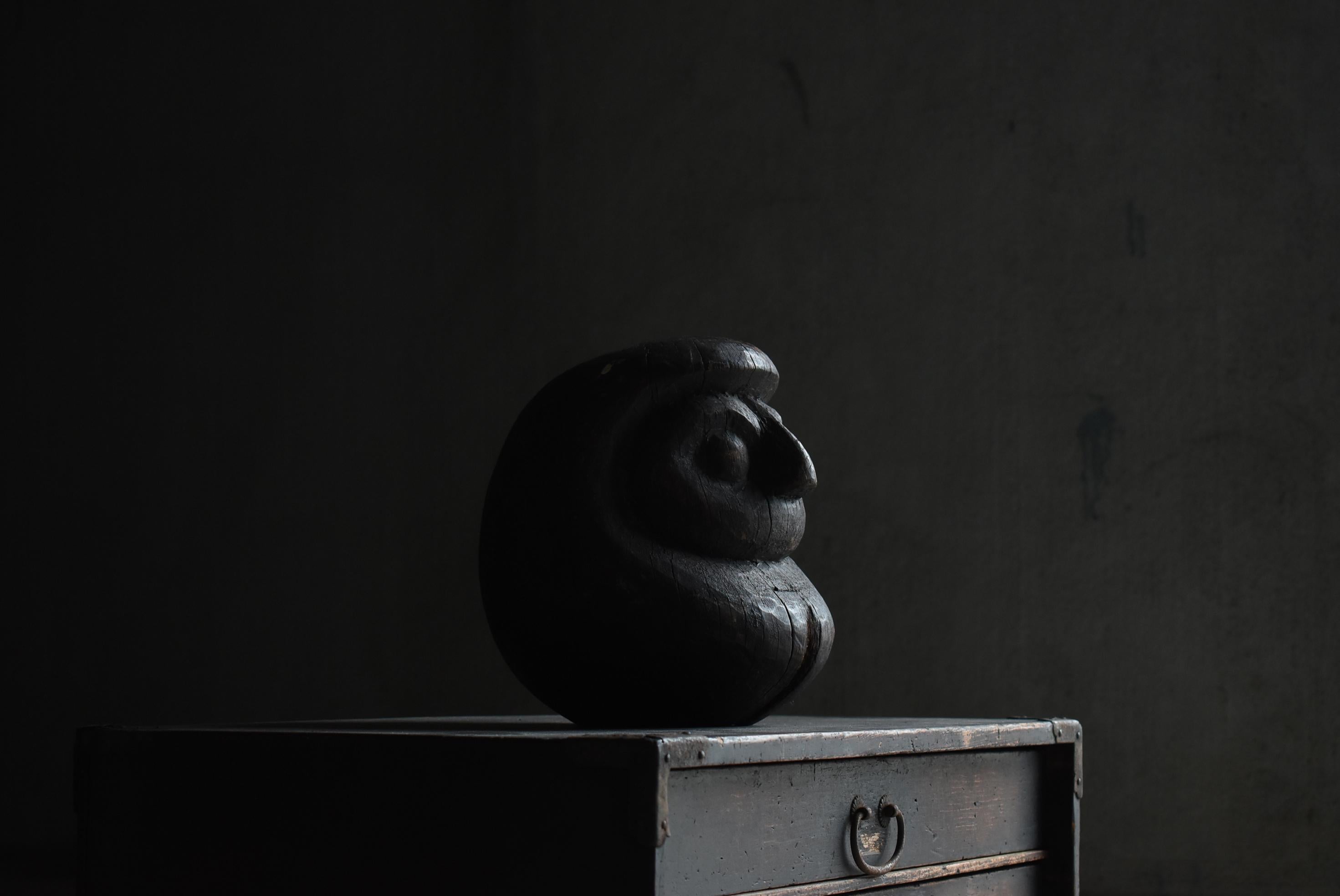 Japanese Antique Wood Carving Daruma 1900s-1920s / Wabisabi Sculpture Mingei 11