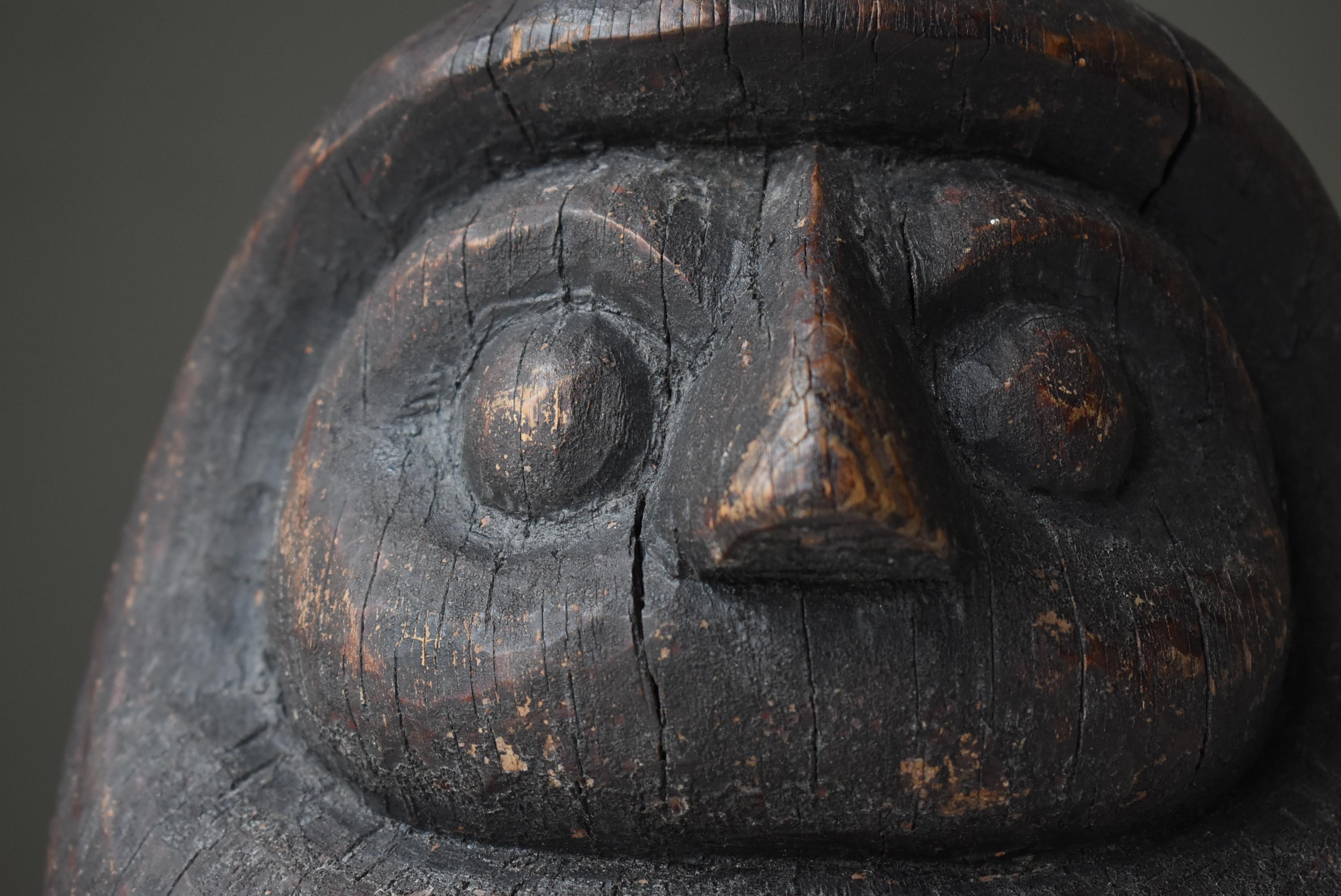 Japanese Antique Wood Carving Daruma 1900s-1920s / Wabisabi Sculpture Mingei In Good Condition In Sammu-shi, Chiba