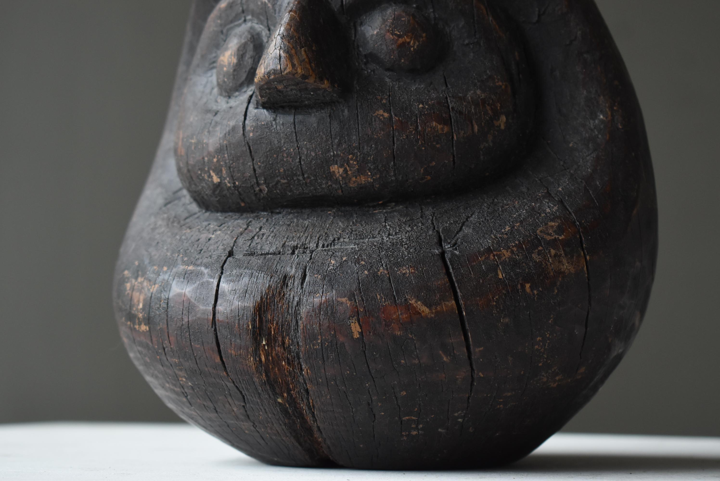 Early 20th Century Japanese Antique Wood Carving Daruma 1900s-1920s / Wabisabi Sculpture Mingei