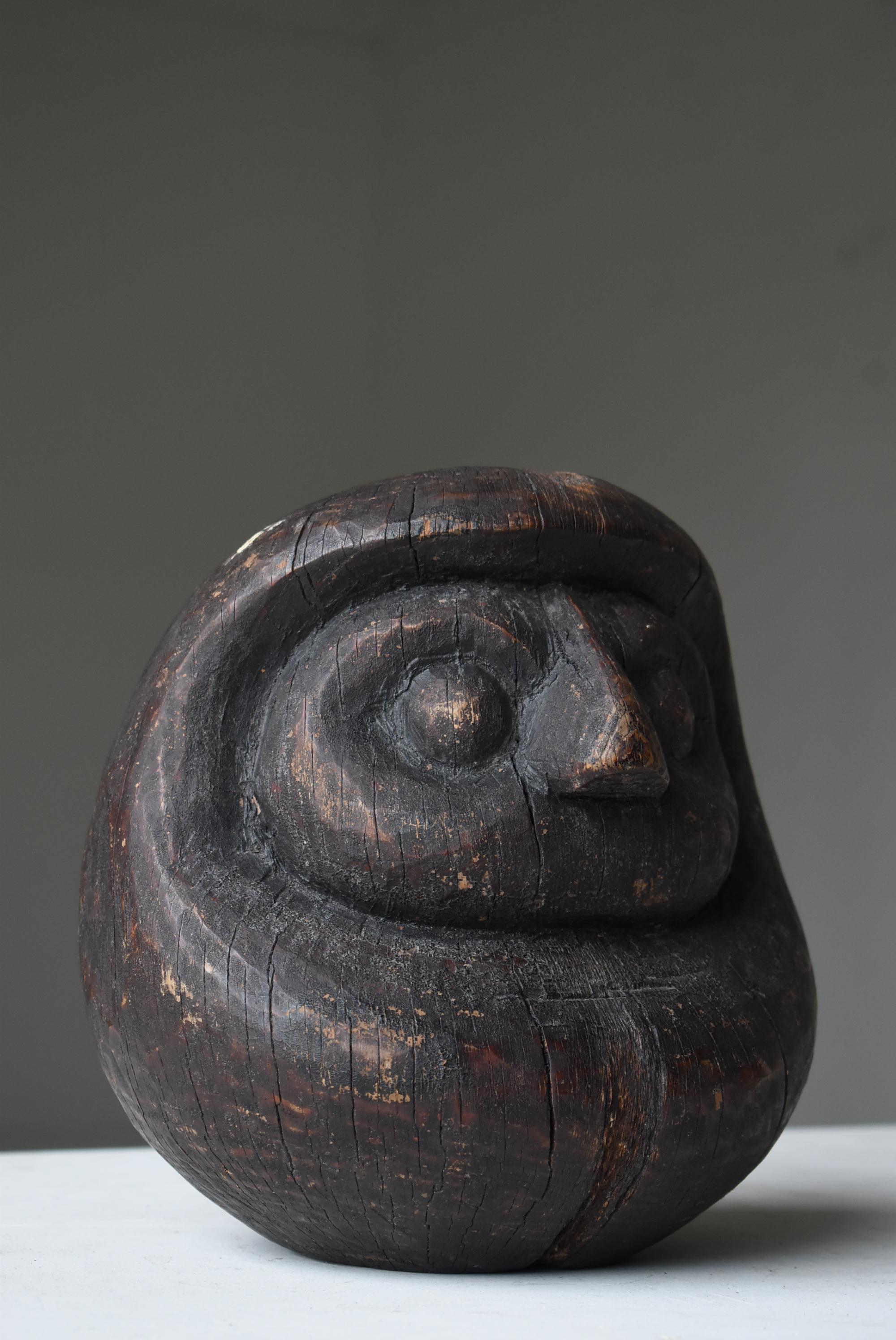 Pine Japanese Antique Wood Carving Daruma 1900s-1920s / Wabisabi Sculpture Mingei